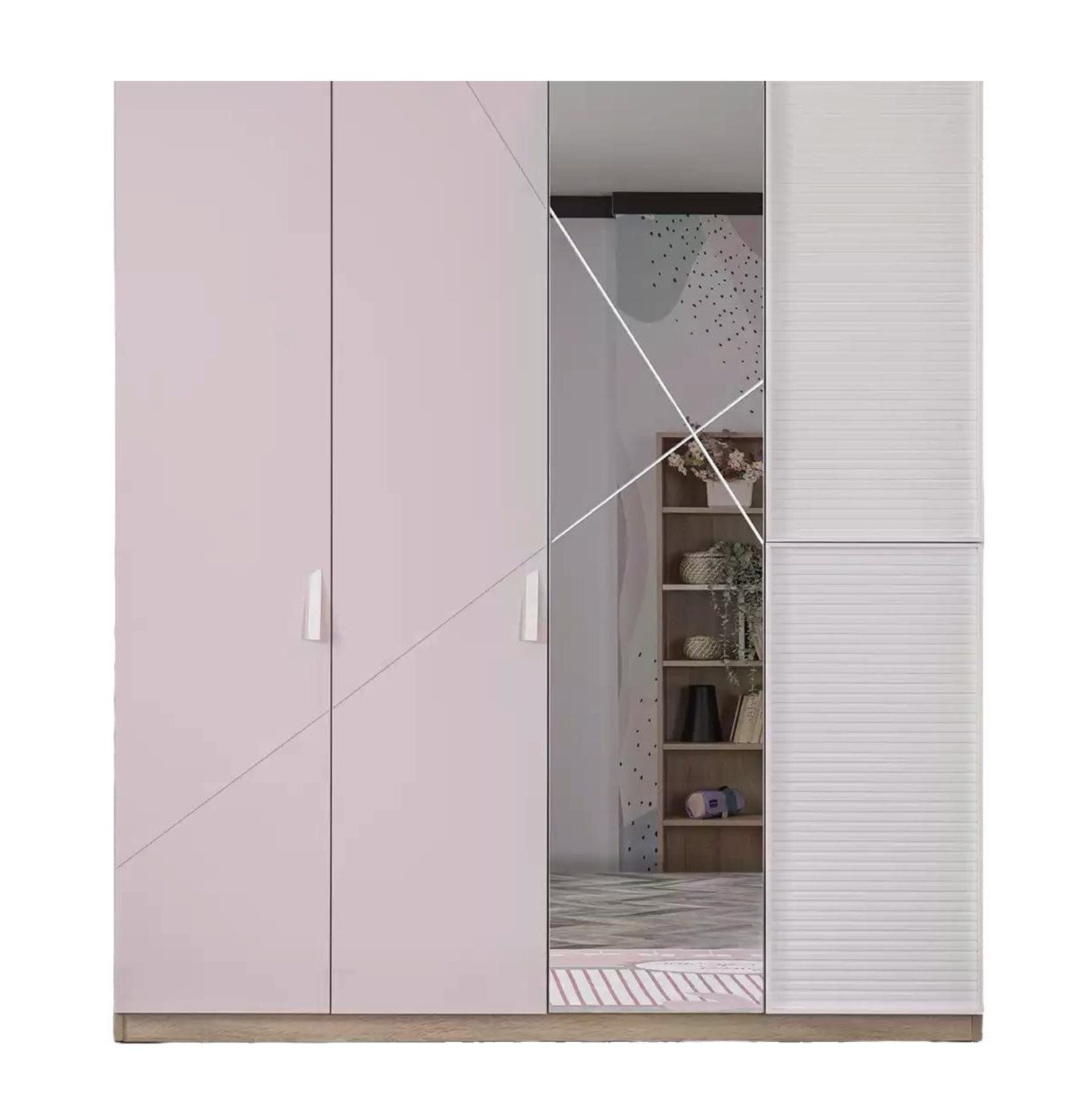 Xlmoebel Drehtürenschrank Holzschrank in Rosa mit Spiegel und Ablage für das Kinderzimmer (Kinderschrank) Hergestellt in Europa
