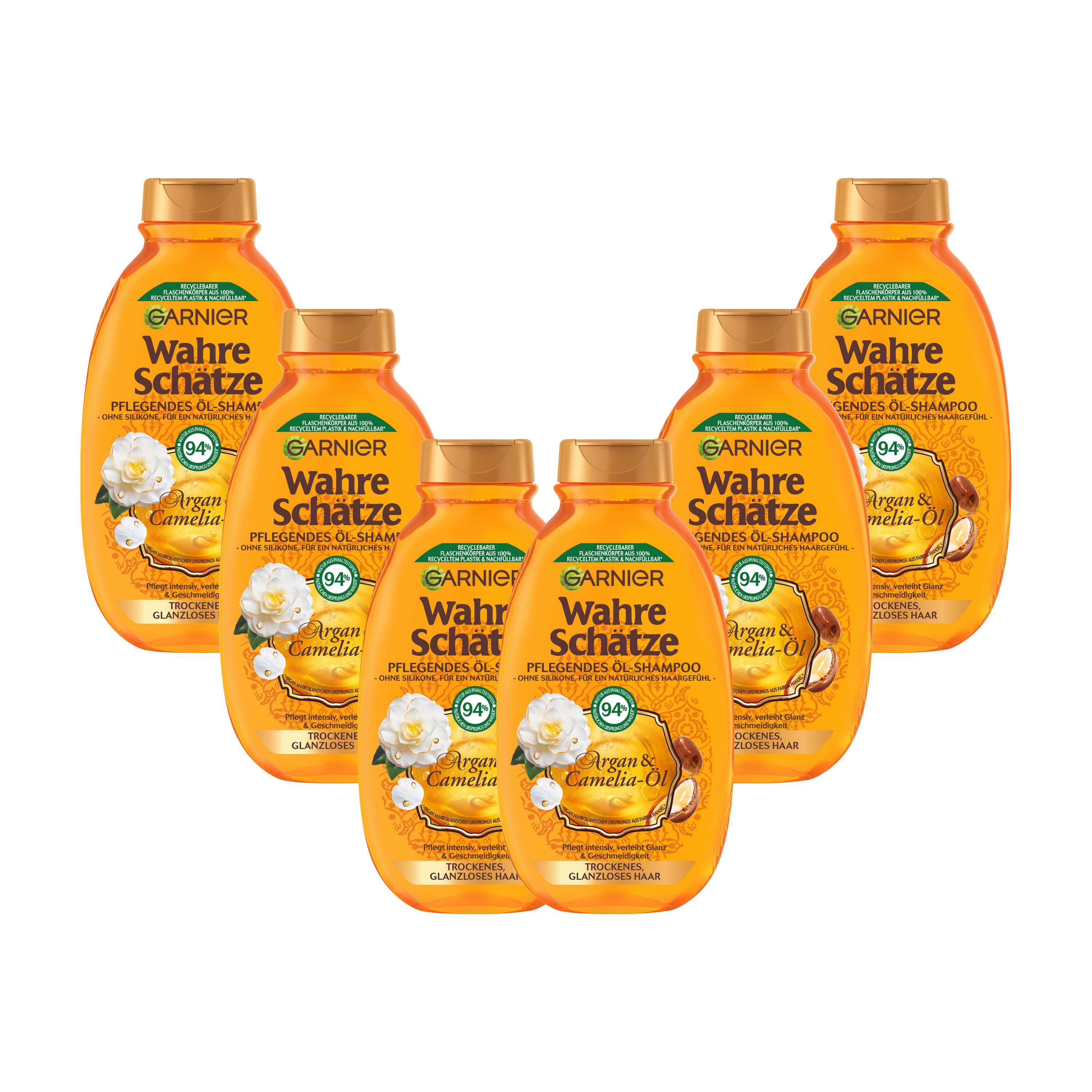 GARNIER Haarshampoo Garnier Wahre Schätze Shampoo Argan & Camelia-Öl (6er Packung), Packung, 6-tlg.