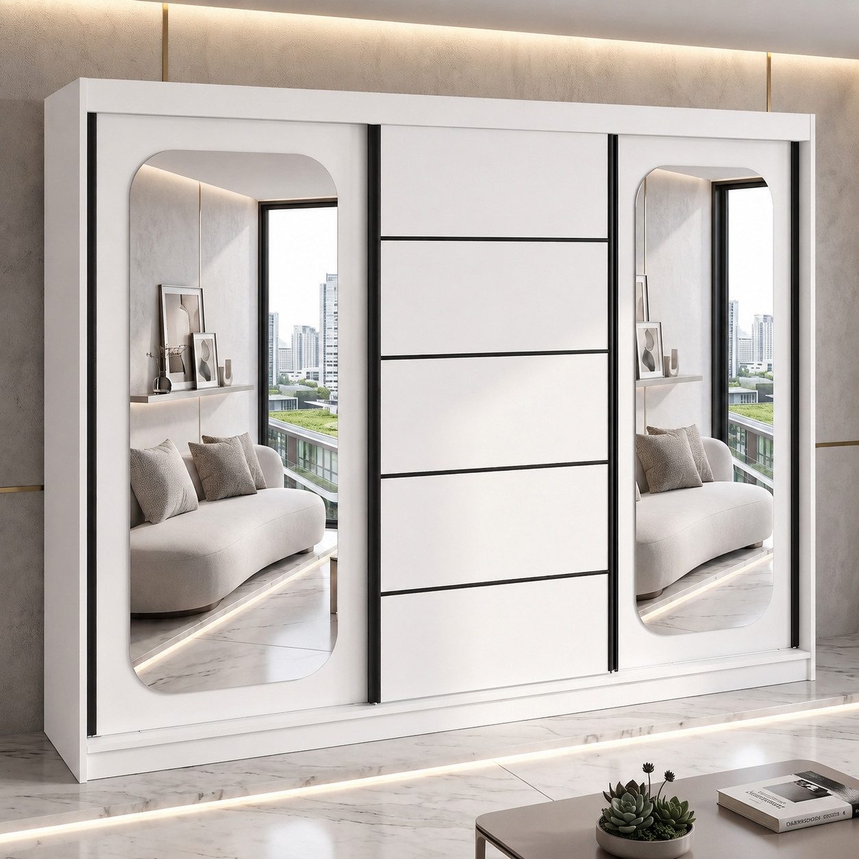 A&J MöbelLand GmbH Schiebetürenschrank BELANO – Moderner Kleiderschrank mit Schiebetüren (Die perfekte Kombination aus modernem Design, hoher Funktionalität und großzügigem Stauraum für Kleidung, Bettwäsche und Accessoires, erhältlich in verschiedenen Farben und Innenaufteilungen., Breite: 200 cm, Höhe: 215 cm, Tiefe: 59,5 cm) TOP ANGEBOT! Moderner Schwebetürenschrank.