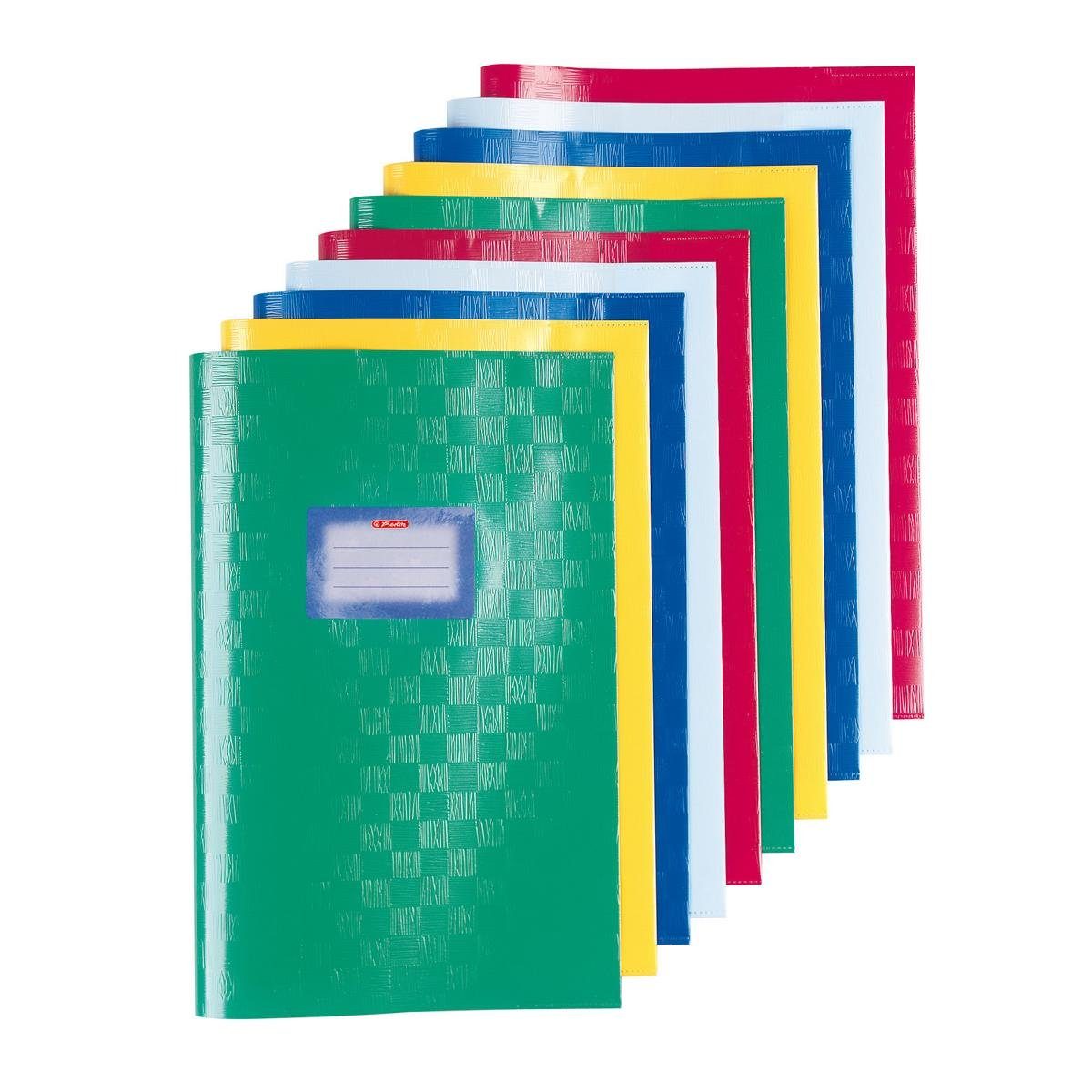Schulheft 10 Herlitz Heftumschläge / Hefthüllen DIN A4 / Baststruktur / 5 Farben