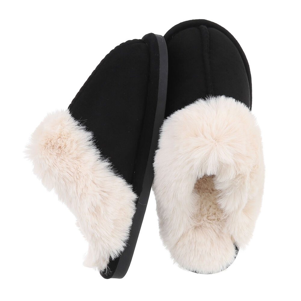 Ital-Design Damen Hausschuhe Freizeit Hausschuh (87284082) Flach Hausschuhe in Schwarz