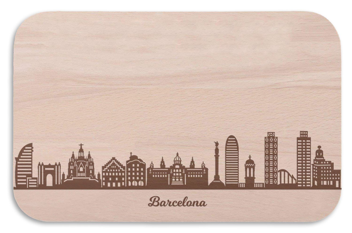 GRAVURZEILE Schneidebrett Frühstücksbrettchen Barcelona mit Skyline Gravur - Brotzeitbrett & Geschenk für Barcelona Stadtverliebte & Fans - ideal auch als Souvenir, Holz, (Kein Set) | Schneidebretter