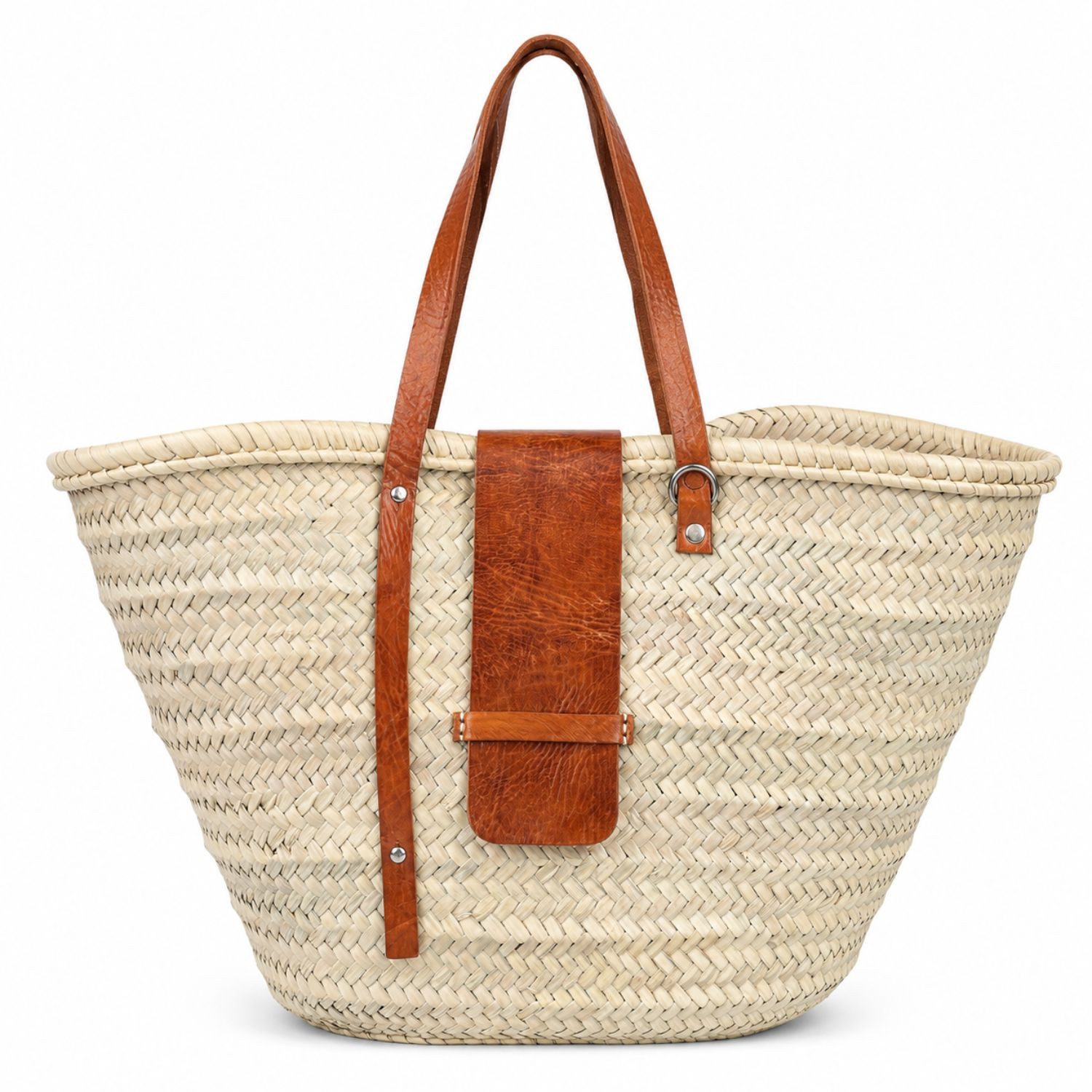 Marrakesch Orient & Mediterran Interior Korbtasche Korbtasche Birdie aus Palmblatt und Leder natur groß 55x35x15 cm (1-tlg), Handarbeit