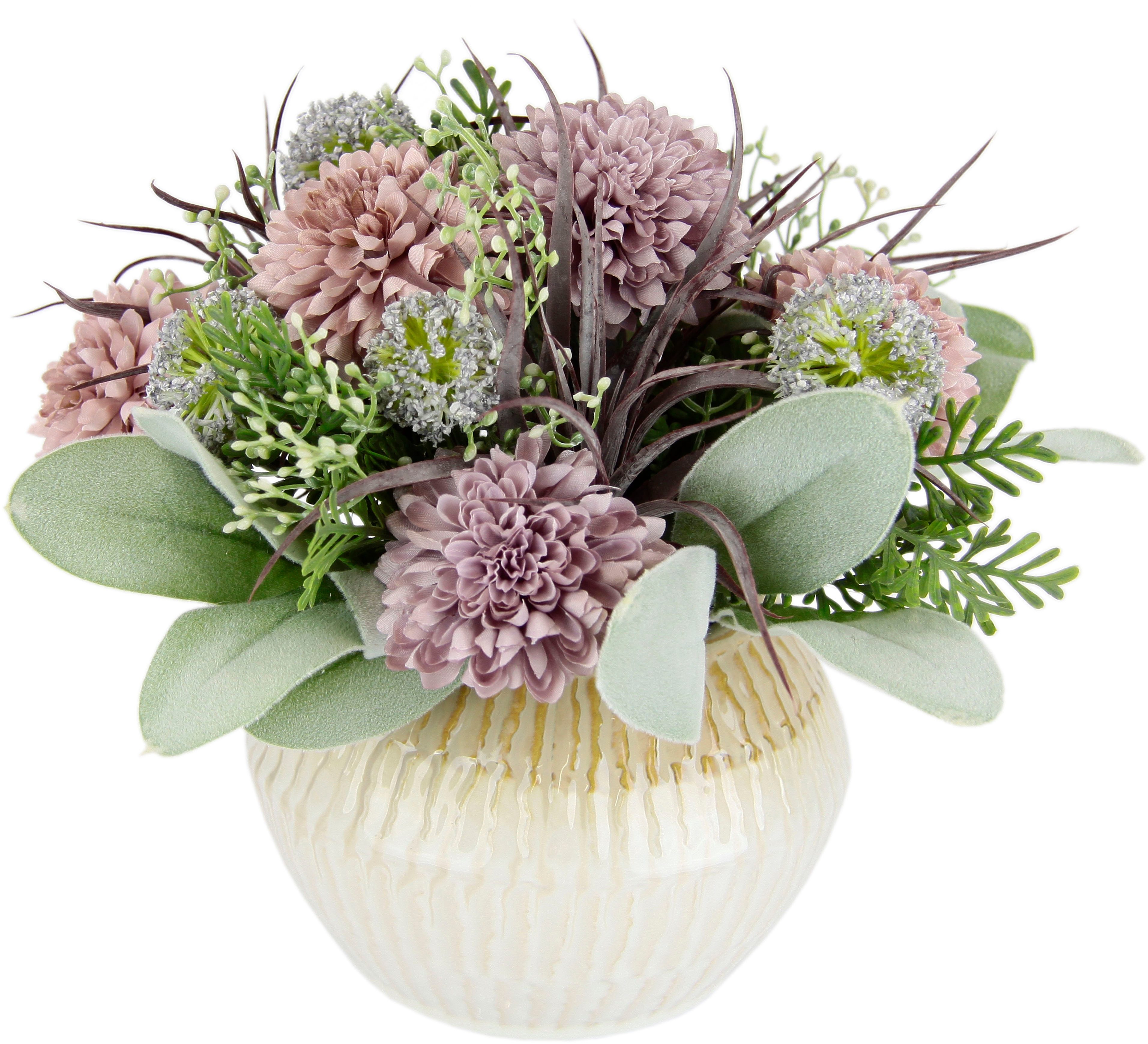 Kunstblume Gesteck aus Dahlien und Allium, günstig online kaufen