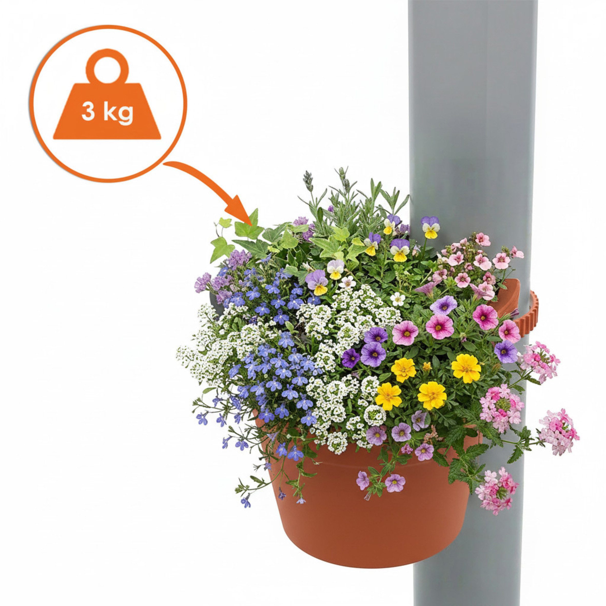 Spetebo Blumentopf Kunststoff Blumentopf für Regenrohr - terracotta (Stück, 1 St., Pflanztopf), Pflanztopf mit Befestigungsgurt für Fallrohr