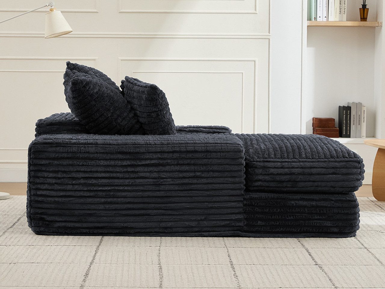 DEKKETO Schlafsofa Große Cord Cloud Couch 175x137cm – einteiliges Schaumstoff-Sofa, 1 Teile, mit breiten ArmlehnenKomplettes 4-Kissen-Set, ohne Montage – Bild 5 von 5