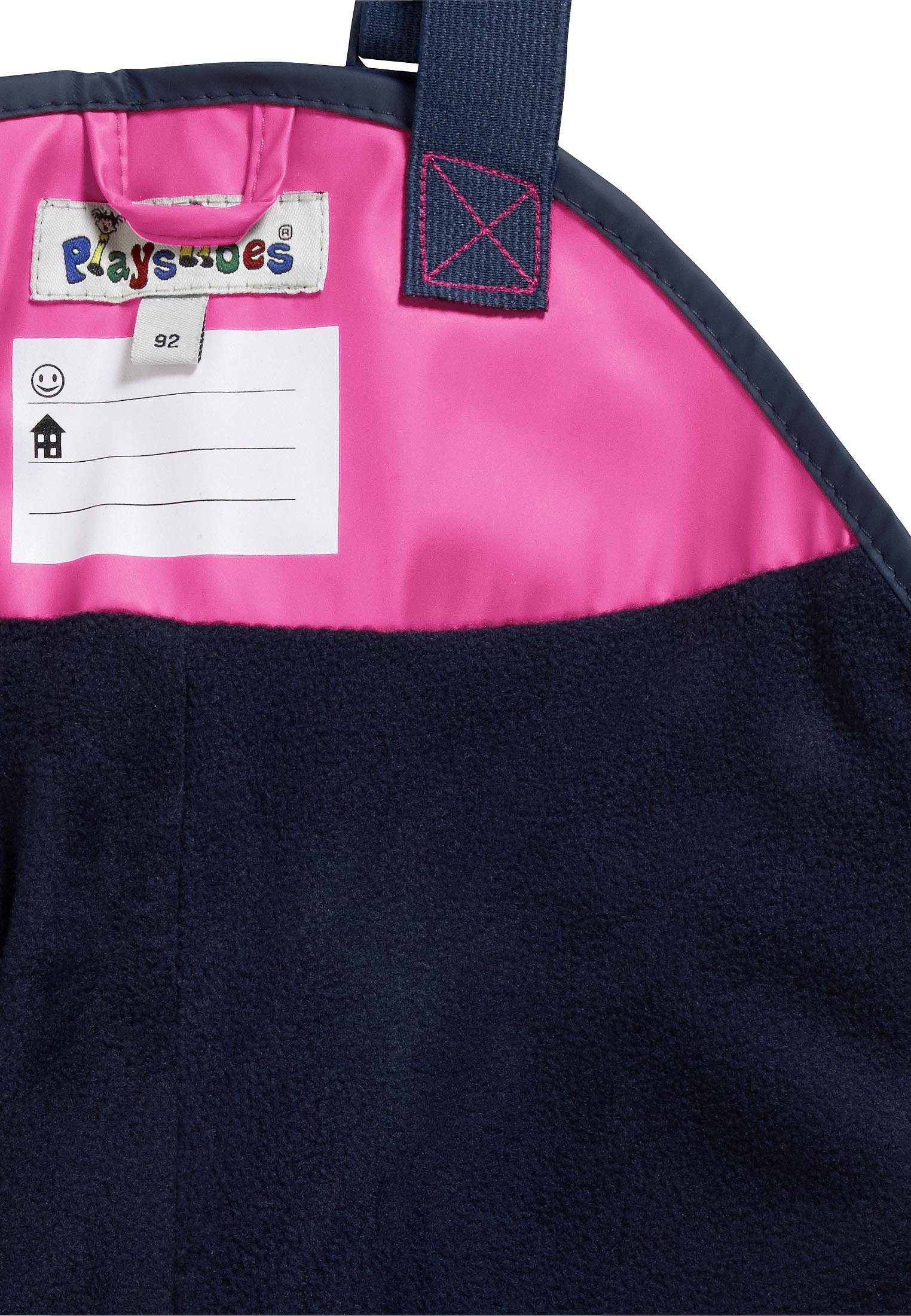 Regenhose Playshoes gefüttert Fleece-Trägerhose pink