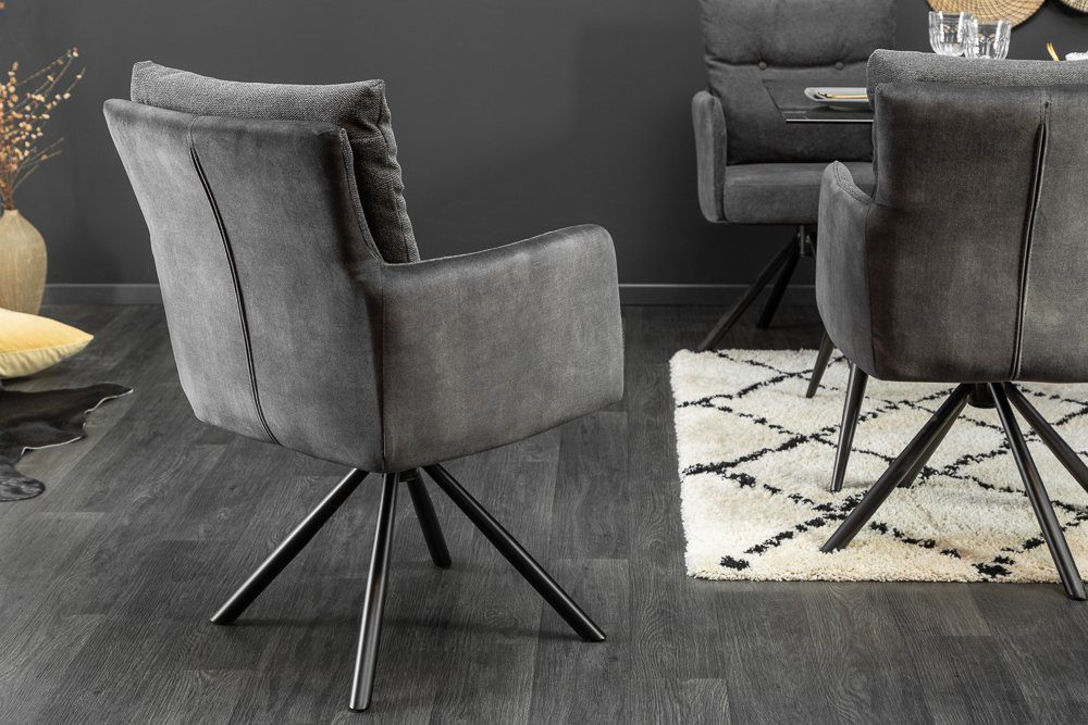 riess-ambiente Polsterstuhl BIG GEORGE anthrazit/schwarz– Samt & Strukturstoff, mit Federkern (Einzelartikel, 1 St), inkl. Armlehnen, Metall-Füße und 360° drehbar – ideal fürs Esszimmer