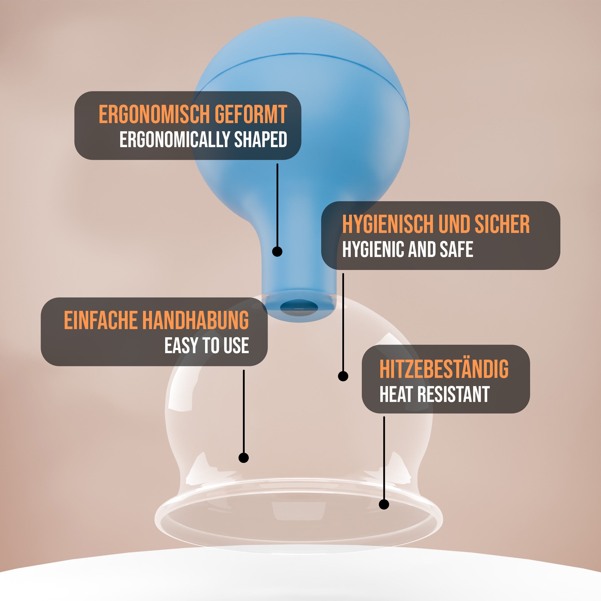 pulox Vakuum-Massager Schröpfgläser Set aus Echtglas 2 Stück 5,2cm und 6,2cm Blau