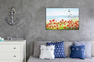 KUNSTLOFT Gemälde Blick zum Meer 90x60 cm, Leinwandbild 100% HANDGEMALT Wandbild Wohnzimmer