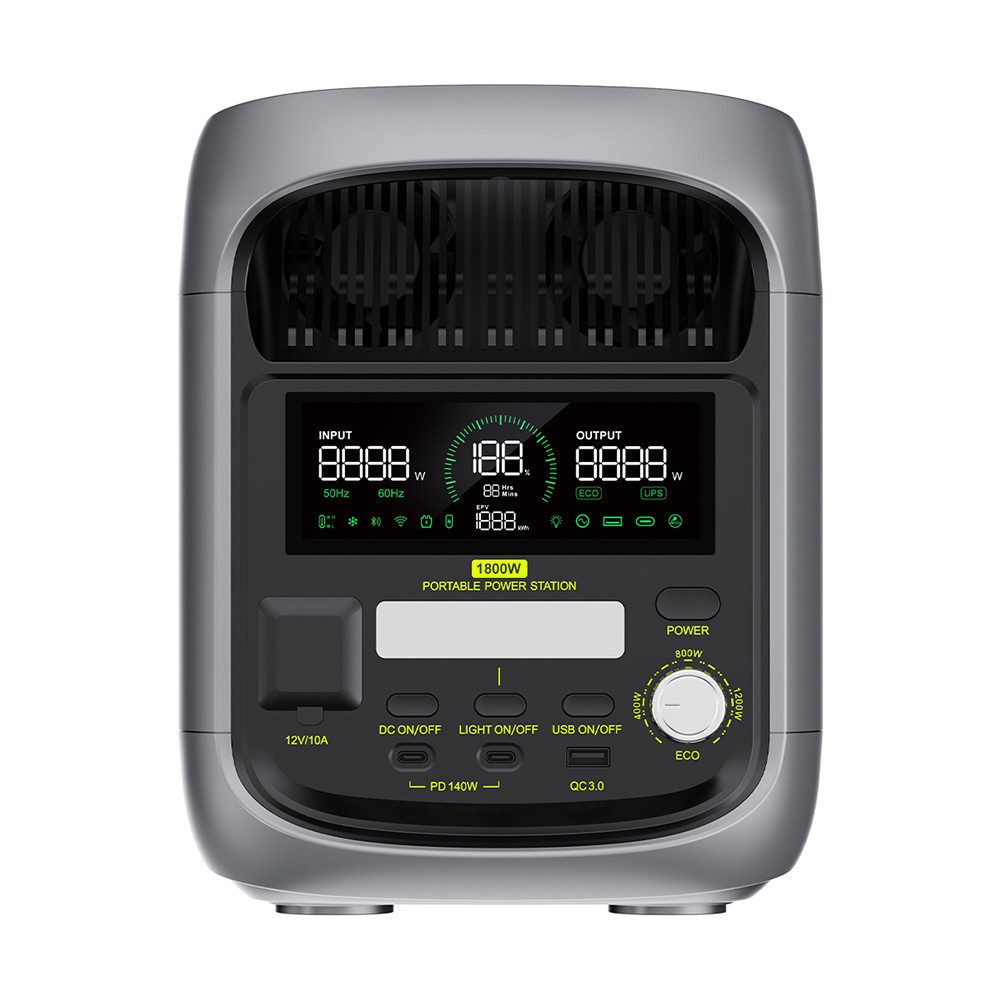 Fossibot Stromerzeuger F1800 1024 Wh LiFePO4, 1800 W Wechselstromausgang, Ultraschnelles Laden mit 1200 W Wechselstrom und 500 W Solarstrom