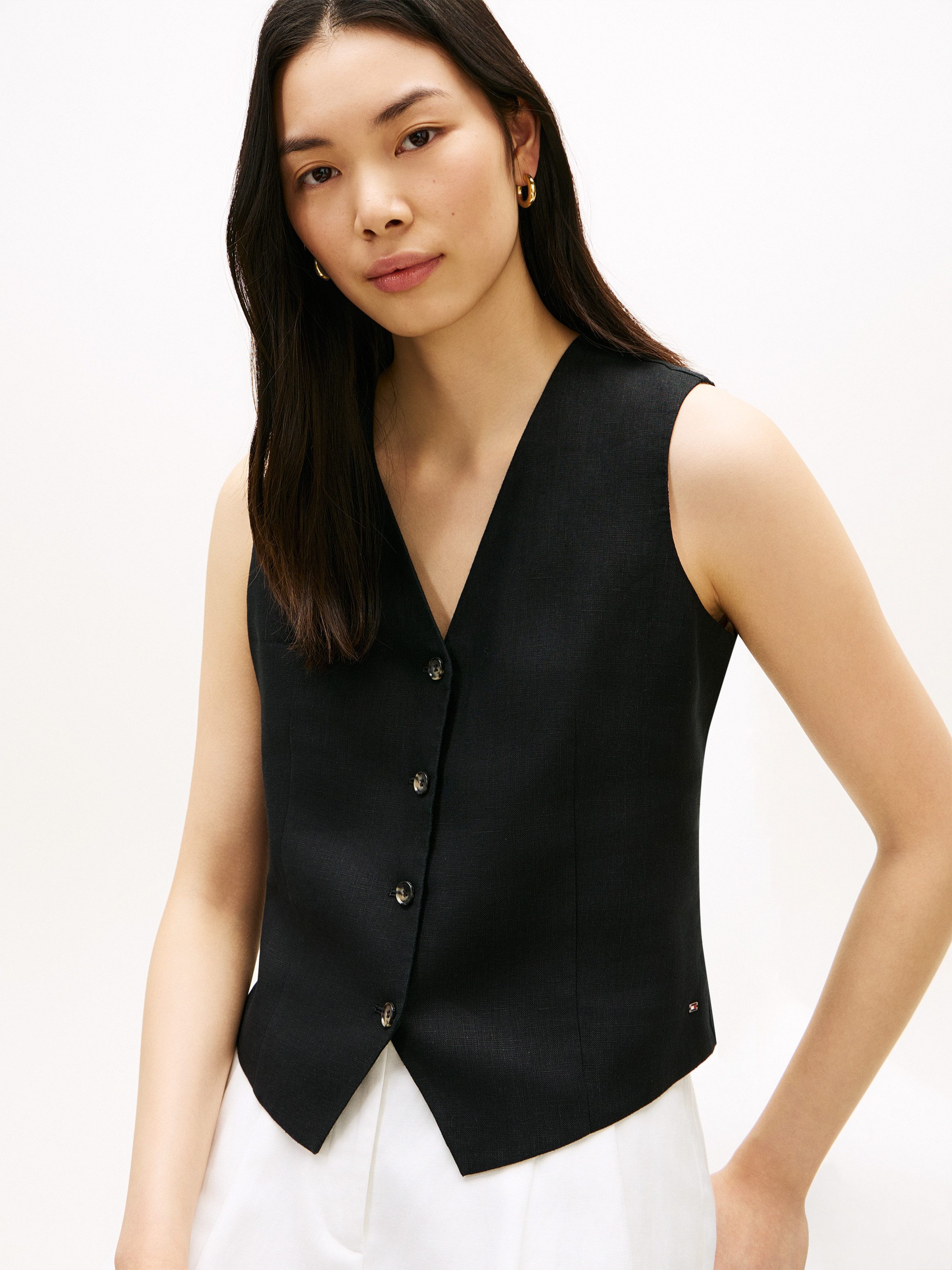 Tommy Hilfiger Anzugweste NEW ESS LINEN VEST mit Logo-Stickerei
