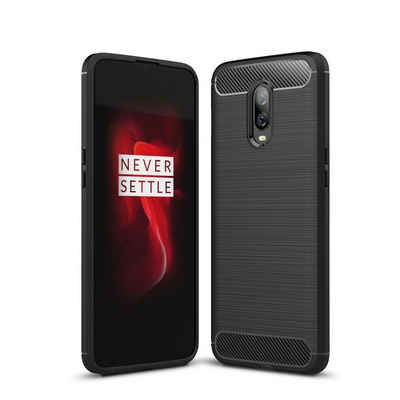 CoverKingz Handyhülle OnePlus 6T Handyhülle Silikon Case Cover Handytasche Carbonfarben, Carbon Look Brushed Design