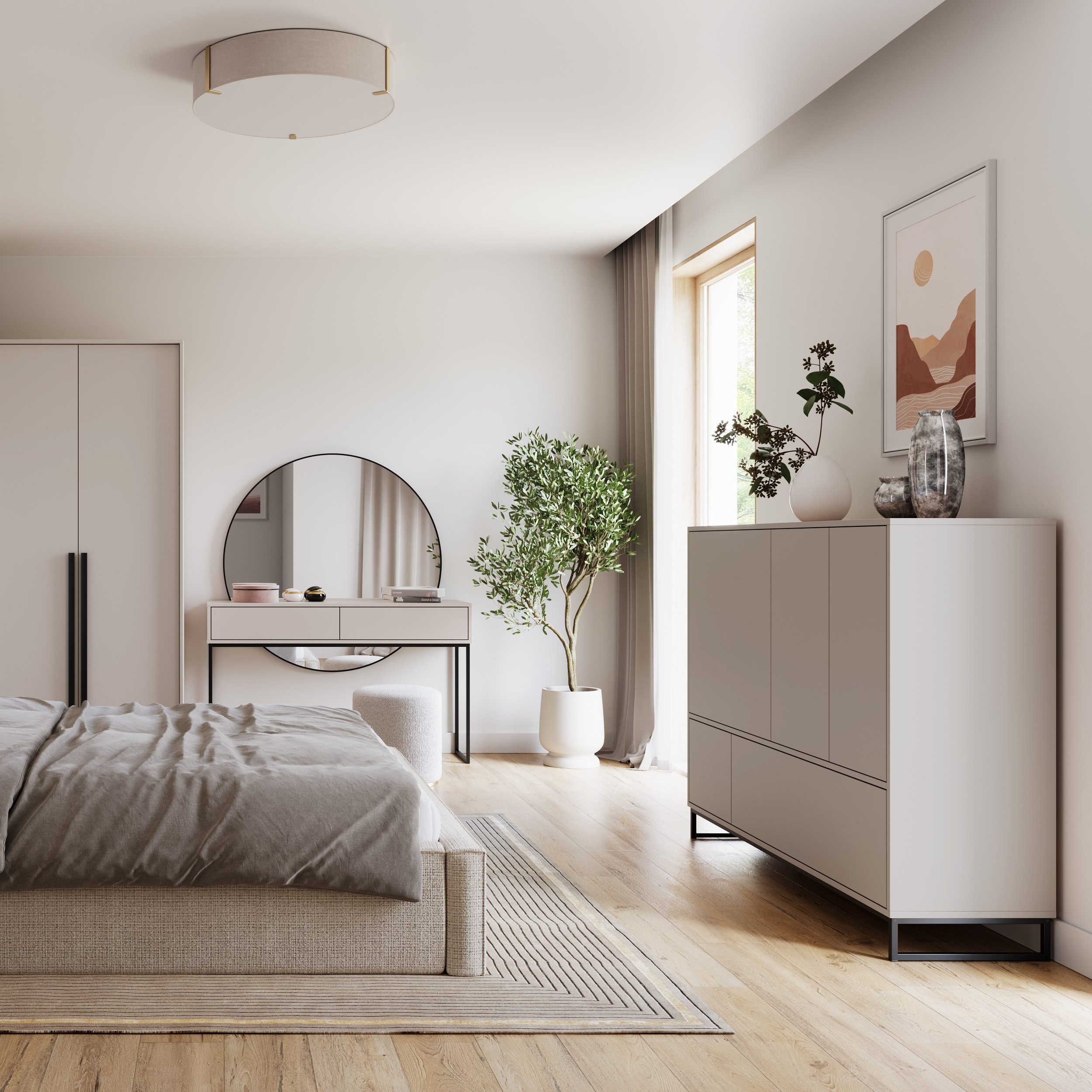 Beautysofa Kommode GIANA – elegante grifflos mit 5 Türen push‑to‑open (erhältlich in Sandbeige oder Flaschengrün), Breite: 160 cm