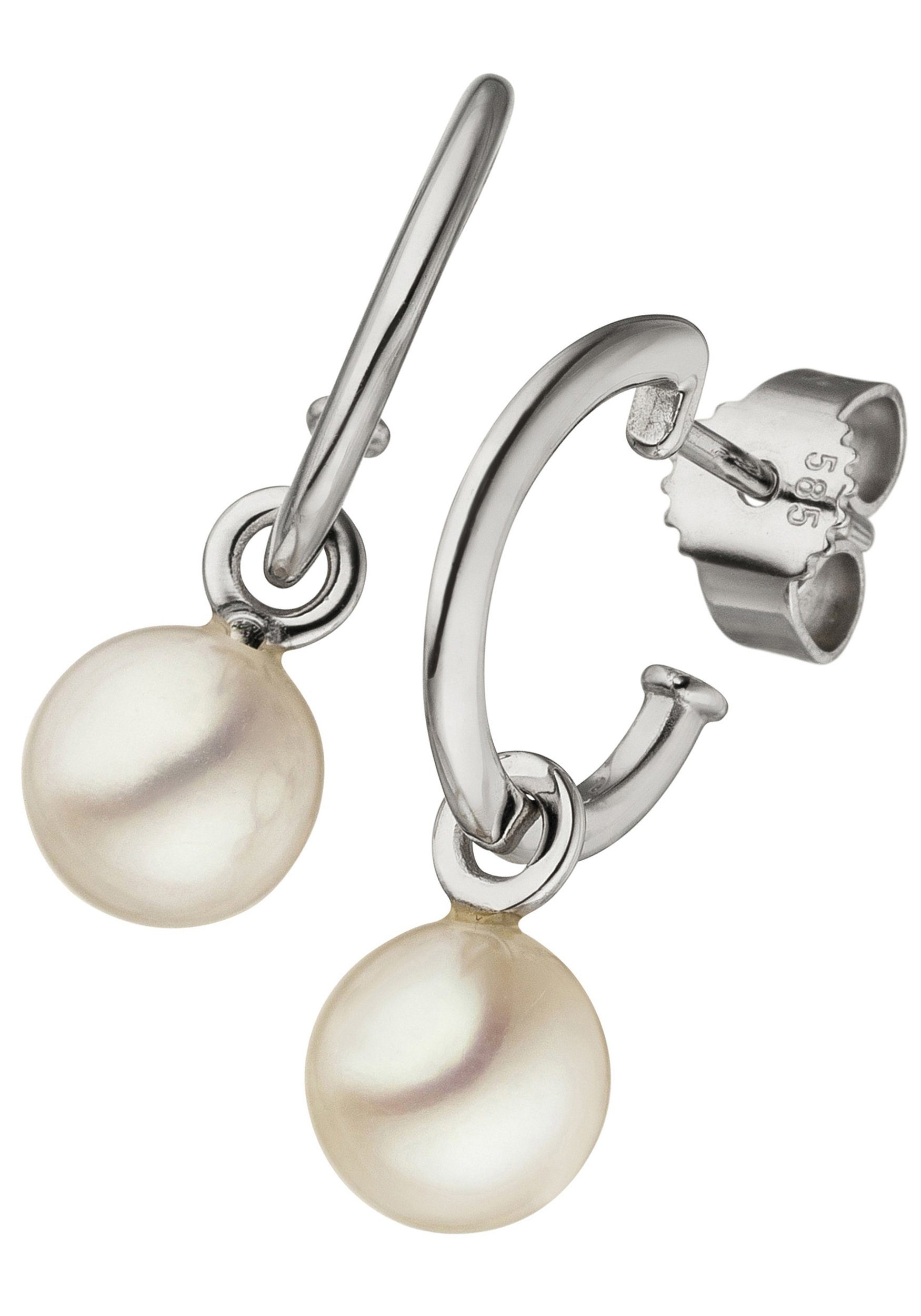 JOBO Perlenohrringe Ohrringe mit Perlen, 585 Weißgold, Höhe ca. 20,6 mm,  Breite ca. 6,8 mm