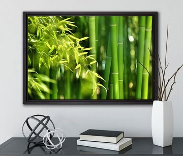 Pixxprint Leinwandbild Bambus mit Blättern, Wanddekoration (1 St), Leinwandbild fertig bespannt, in einem Schattenfugen-Bilderrahmen gefasst, inkl. Zackenaufhänger