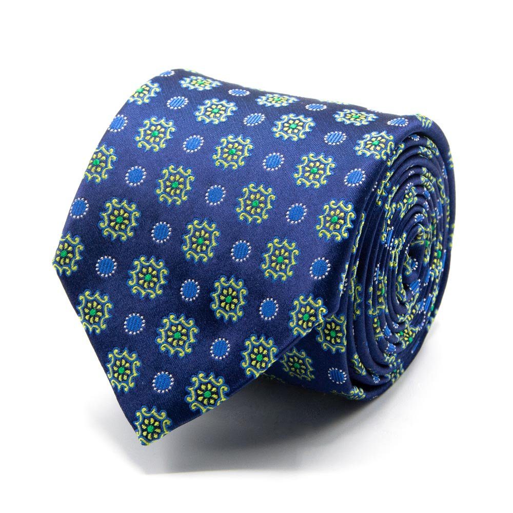 Breit Krawatte mit Seiden-Jacquard Muster (8cm) Dunkelblau BGENTS geometrischem Krawatte