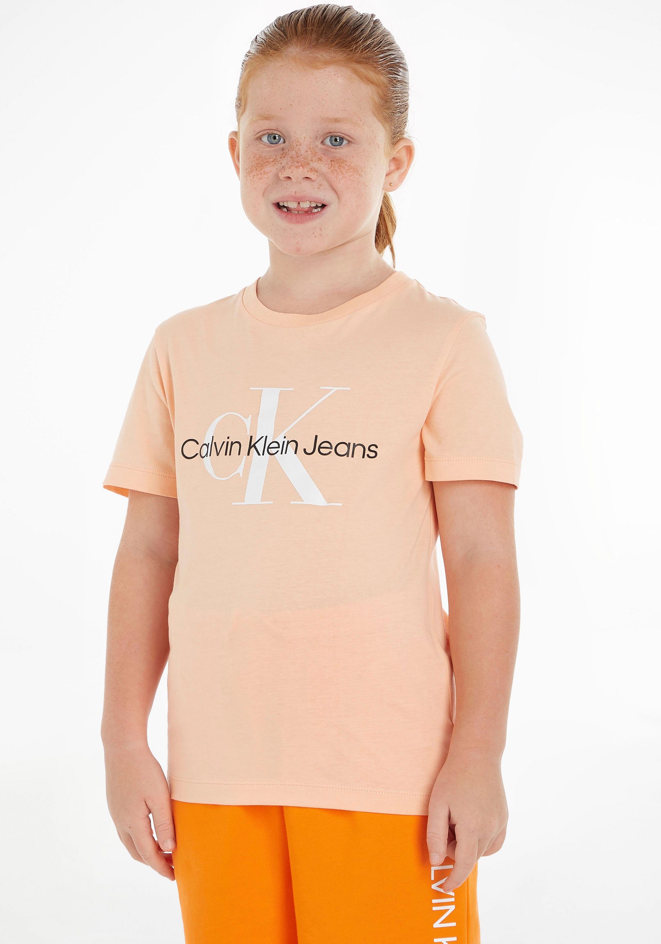 Kinder Calvin Jungen MiniMe,für T-Shirt MONOGRAM T-SHIRT LOGO hellorange Klein Junior und Mädchen Kids Jeans