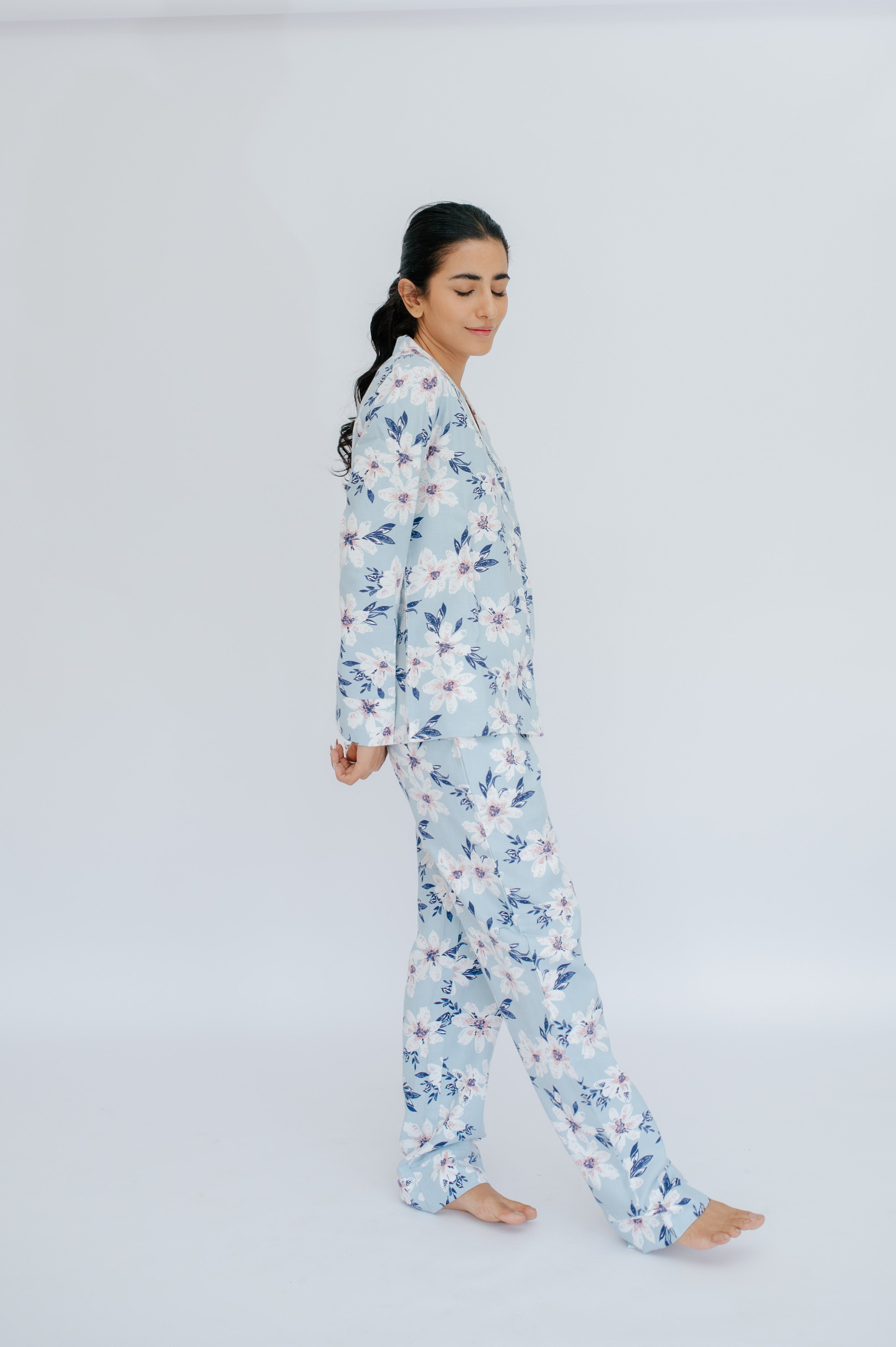SNOOZE OFF Pyjama Schlafanzug in hellblau mit Blütendruck (2 tlg., 1 Stück)