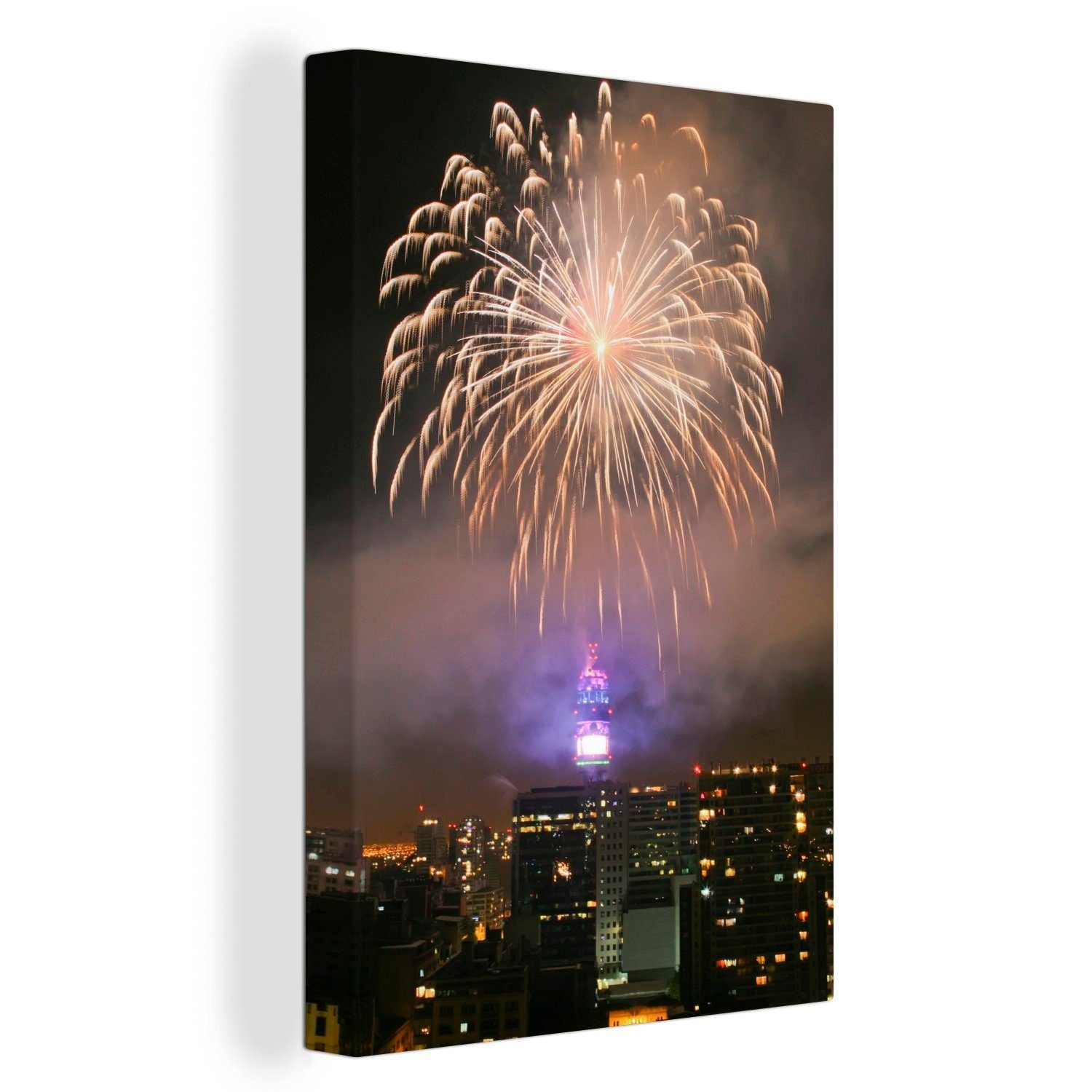 OneMillionCanvasses® Leinwandbild Feuerwerk am Himmel über Santiago in Chile, (1 St), Leinwandbild fertig bespannt inkl. Zackenaufhänger, Gemälde, 20x30 cm