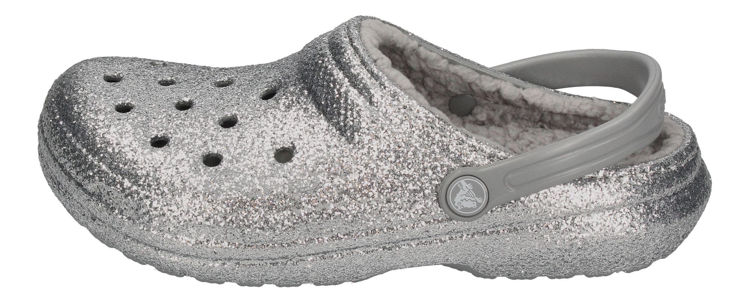 Classic Crocs Lined 207462-00N Clog Silver Hausschuh Glitter