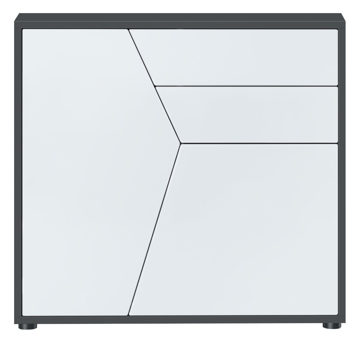 Vladon Kommode Benny (Sideboard, mit 2 Türen und 2 Schubladen), Schwarz matt/Weiß matt (79 x 74 x 36 cm)