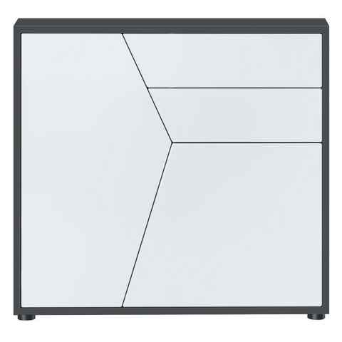 Vladon Kommode Benny (Sideboard, mit 2 Türen und 2 Schubladen), Schwarz matt/Weiß matt (79 x 74 x 36 cm)