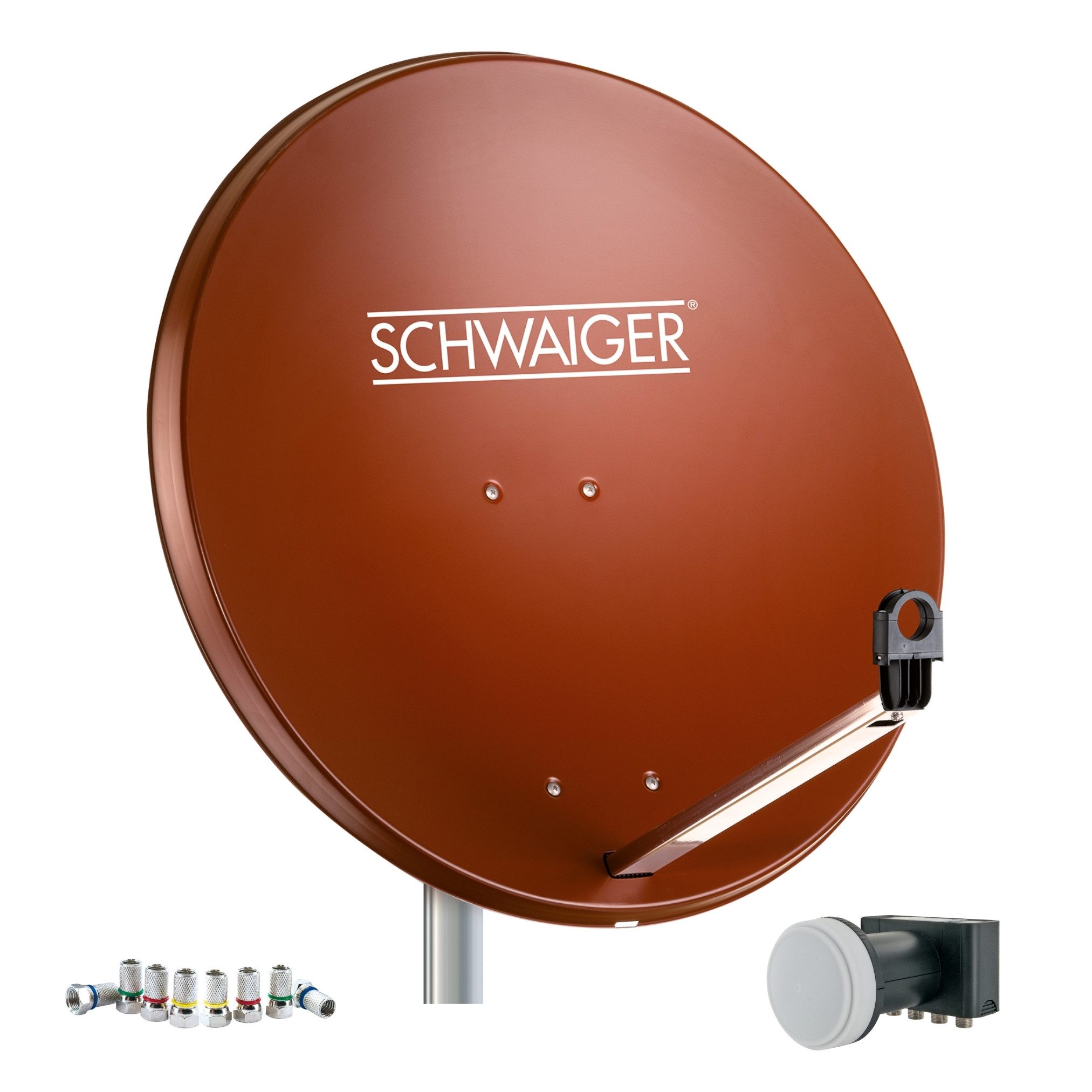 Schwaiger 714524 SAT-Antenne (75 cm, Stahl, Quad LNB, ziegelrot)