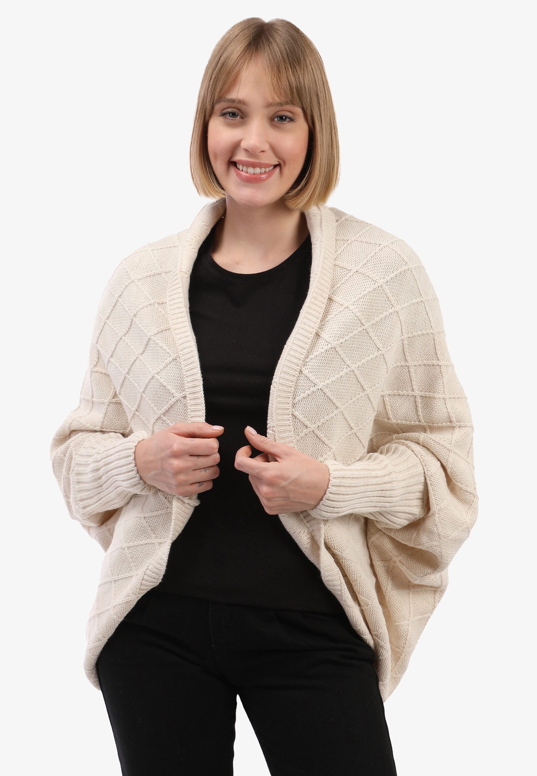 Felix Hardy Strickjacke Langärmelige Strickjacke aus Wollmischung mit Fledermausärmeln