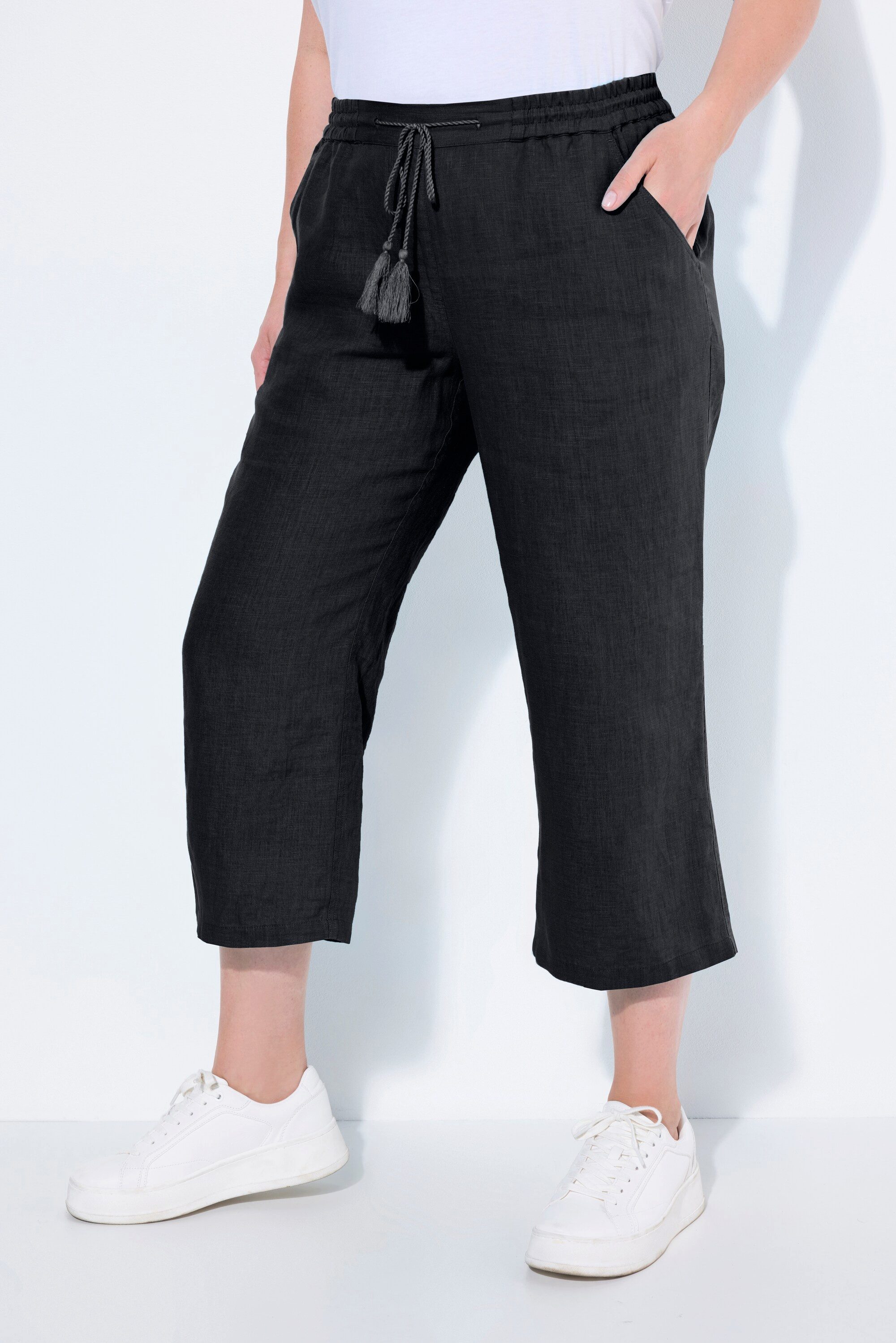 Ulla Popken Funktionshose 7/8-Leinenhose elastischer Bund günstig online kaufen