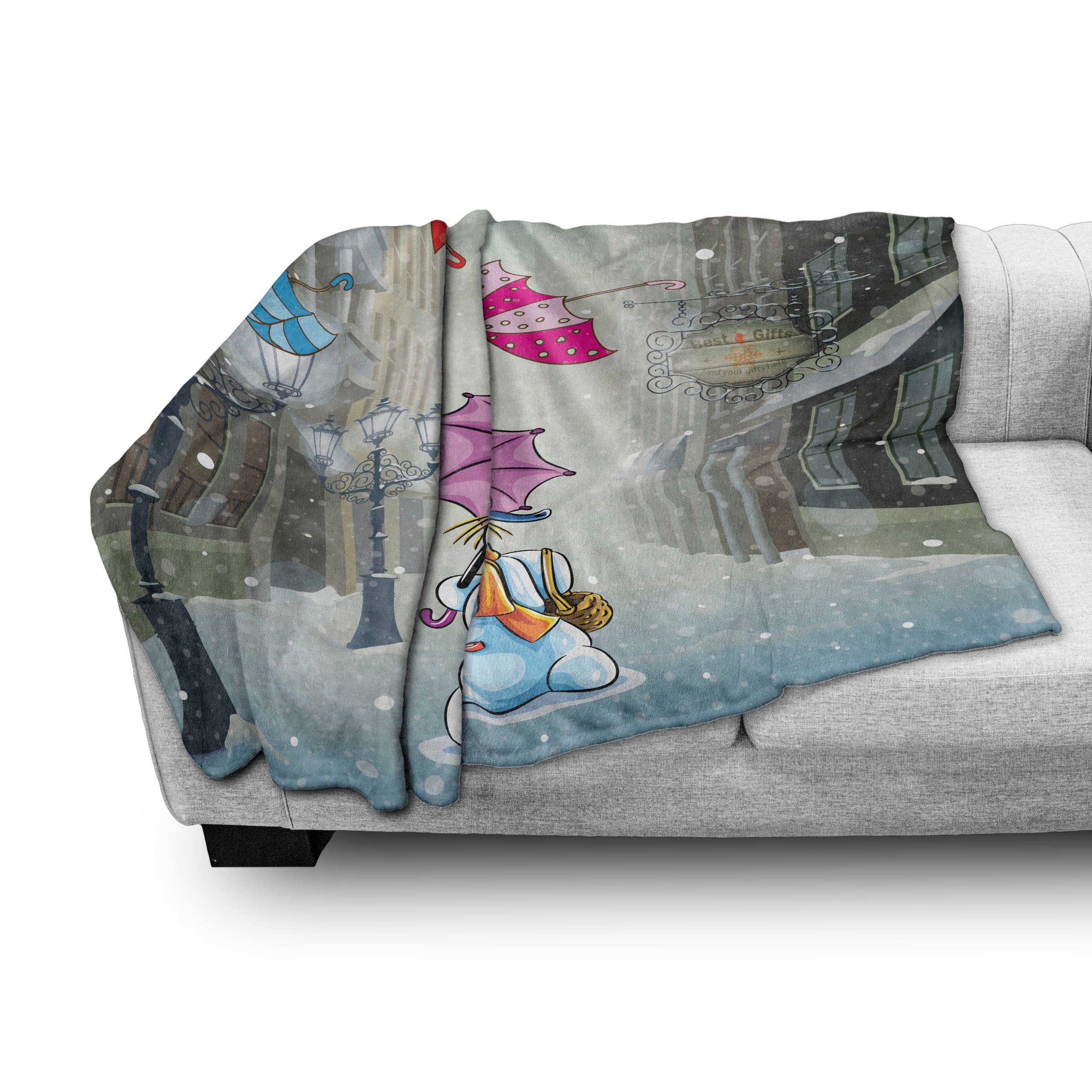 CartoonSnowman Wohndecke Innen- Plüsch Regenschirm für Außenbereich, Abakuhaus, und Gemütlicher Winter und den