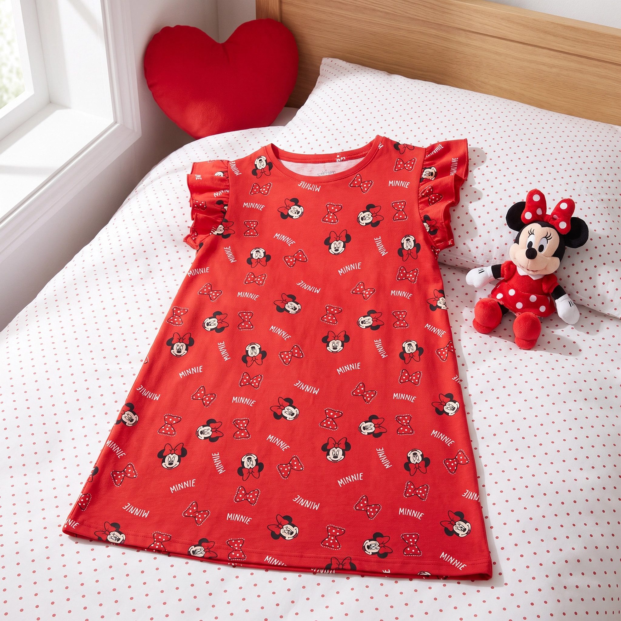 Disney Pyjama Disney Minnie Maus kurzarm Schlafshirt Nachthemd Schlafkleid 100% Baumwolle, Gr. 98 bis 128