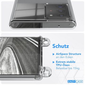EAZY CASE Handykette Silikon Kette für Samsung Galaxy Note 20 Ultra 5G 6,9 Zoll, Schutzhülle zum Umhängen Handyhülle mit Umhängeband Schwarz Silber