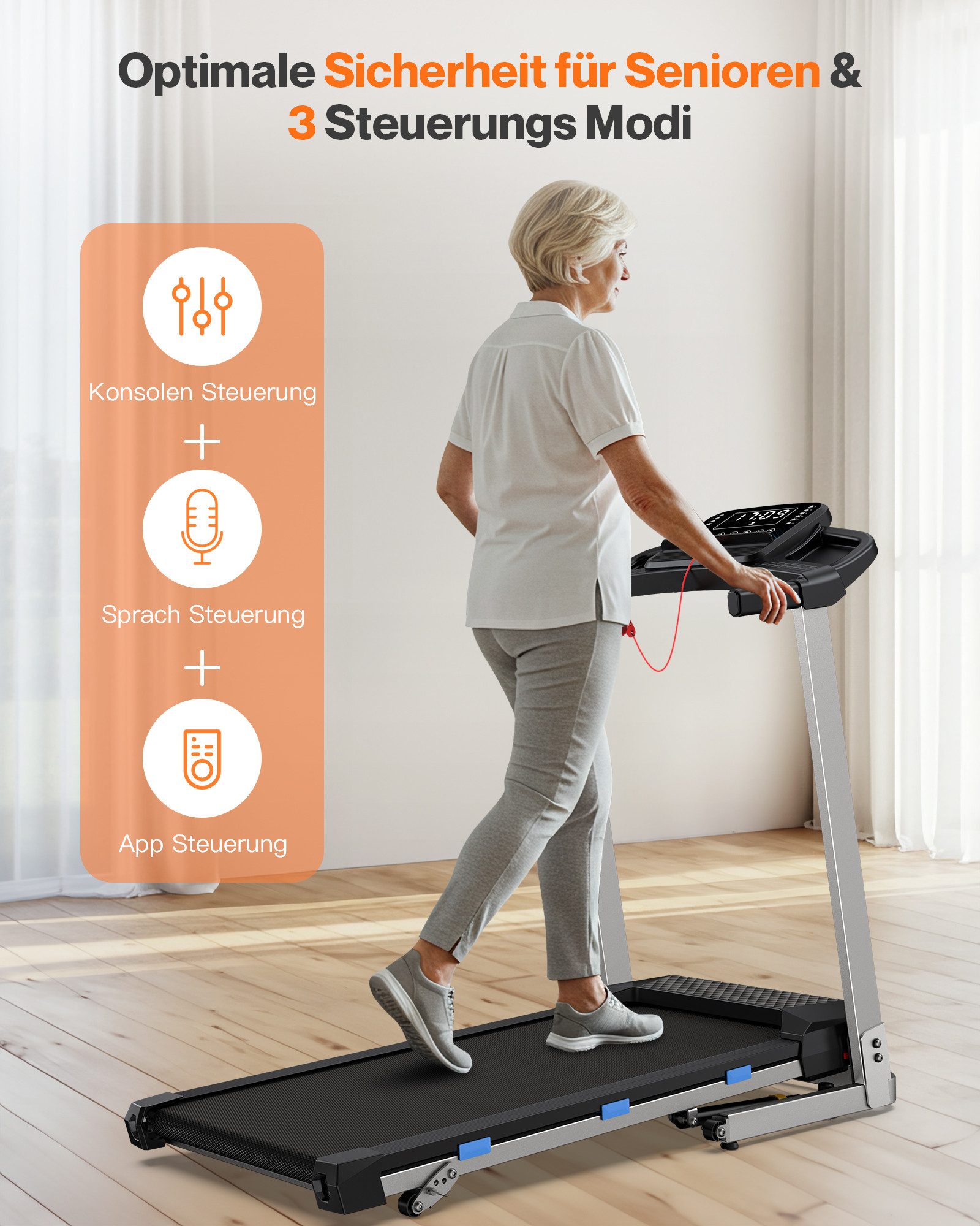 Cardirun Laufband mit Steigungsfunktion – 3,0 PS leises Modell für Zuhause, Klappbar (1-tlg., Pulssensor, Bluetooth-Lautsprecher, LED-Display, Transportrollen), Max. Belastbarkeit 160 kg, 12 km/h & App-Steuerung