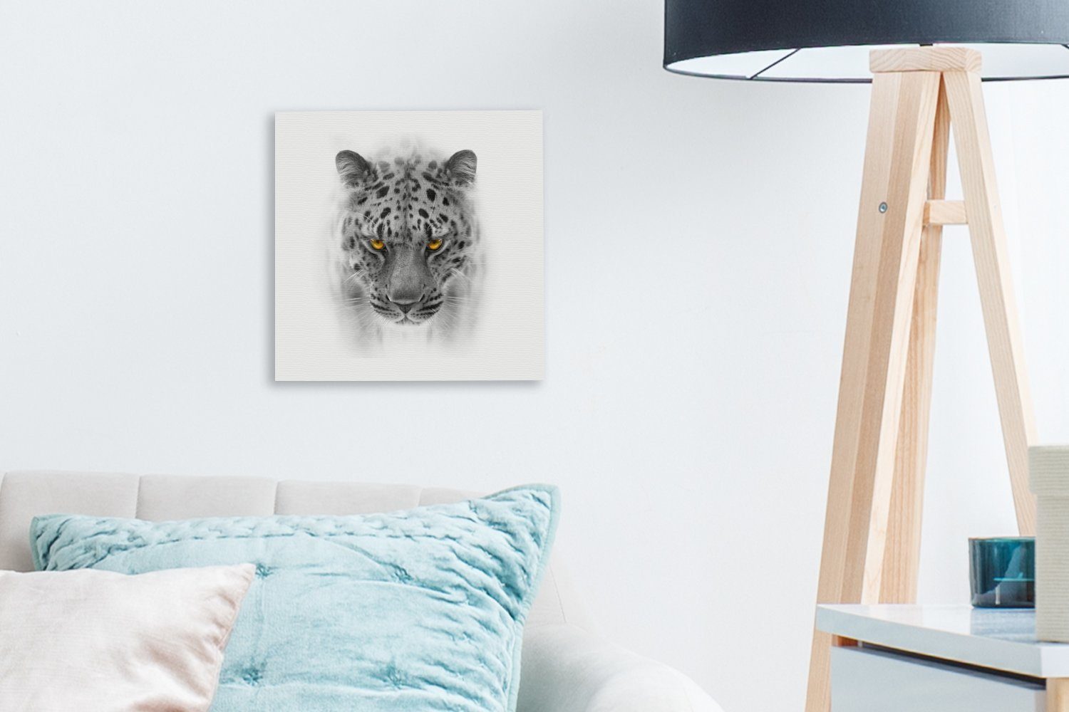 - OneMillionCanvasses® Schwarz - für Leopard Wohnzimmer St), Leinwandbild Tiere, Weiß - Schlafzimmer (1 Bilder Leinwand