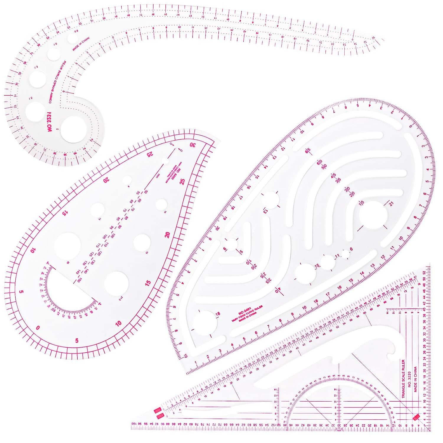 FOUORTUNATE-BEE Schneidelineal 4-teiliges Schneidermess-Set mit Kurvenlinealen für Nähen, Metrisches Lineal-Set für DIY-Schneiderei und Kleidungsanfertigung