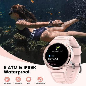 KOSPET Smartwatch (1,3 Zoll, Android iOS), Damen Fitnessuhr Telefonfunktion Armbanduhr Wasserdicht 70 Sportmodi