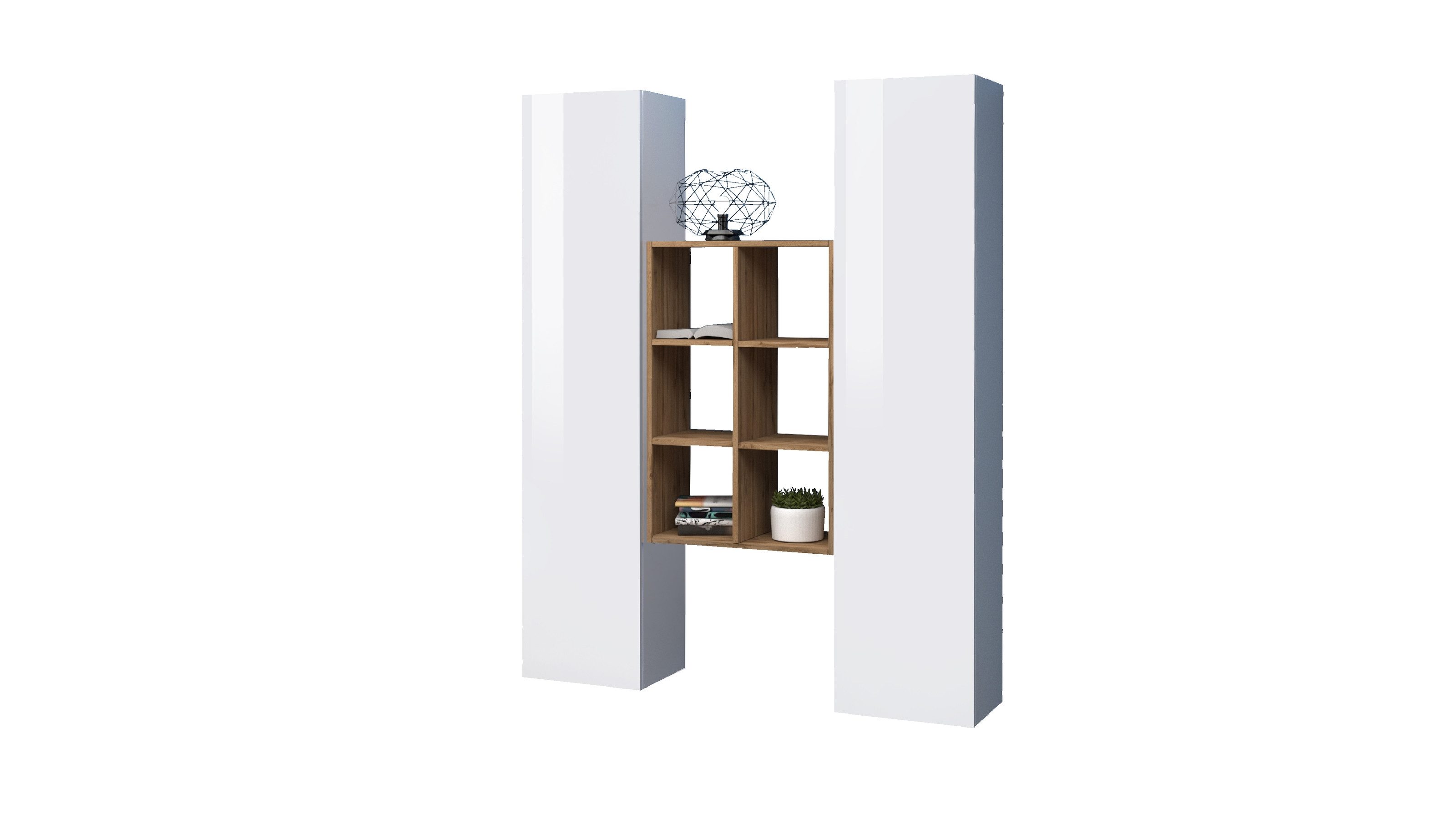 freiraum Wohnwand Benevent, (3-teilig) in Weiß Hochglanz - 140x180x30 (BxHxT)
