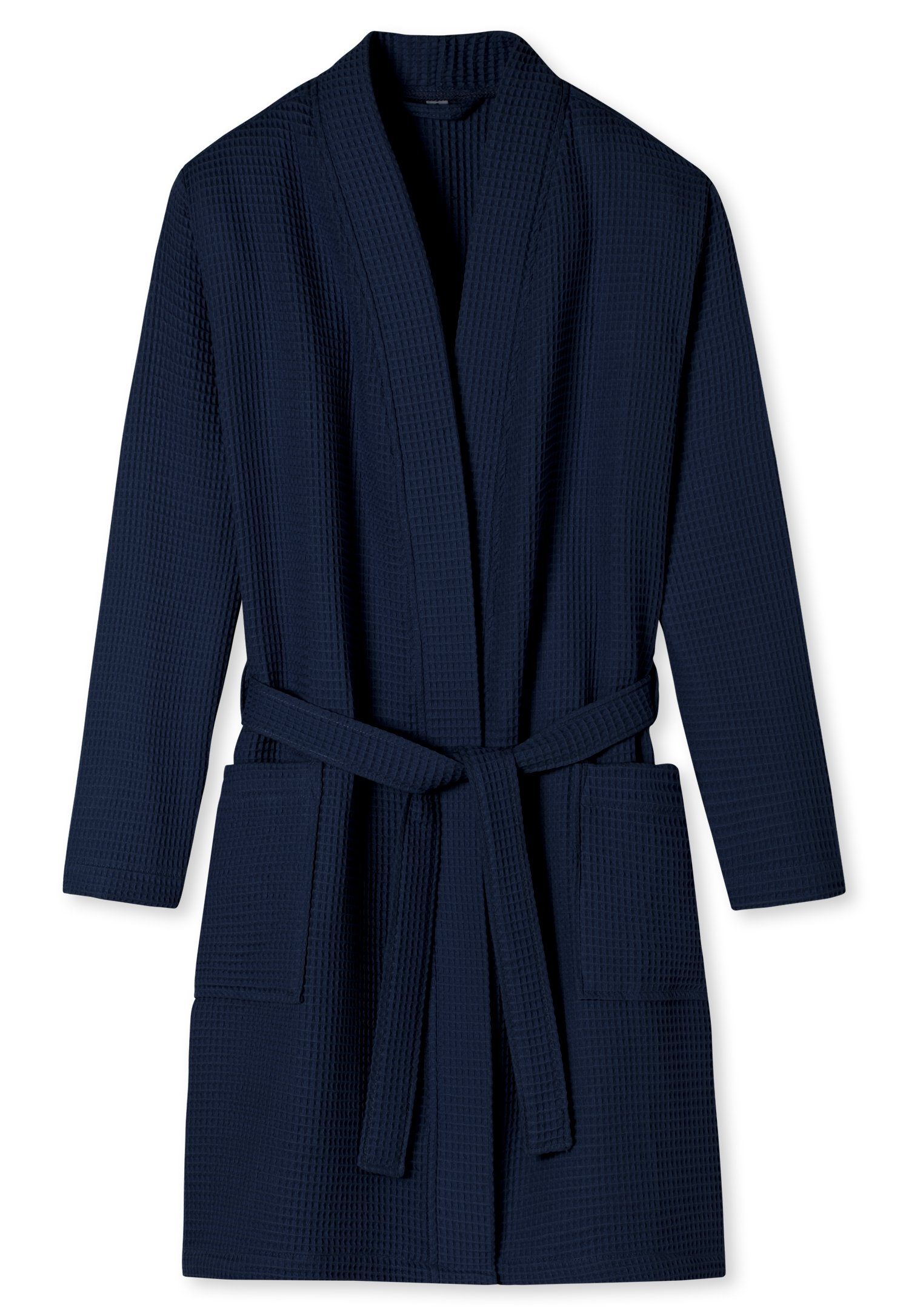 Schiesser Bademantel Waffle Piqué, Midilänge, Kimono-Kragen, Gürtel, aufgesetzte Taschen, Baumwolle, Waffelpiqué