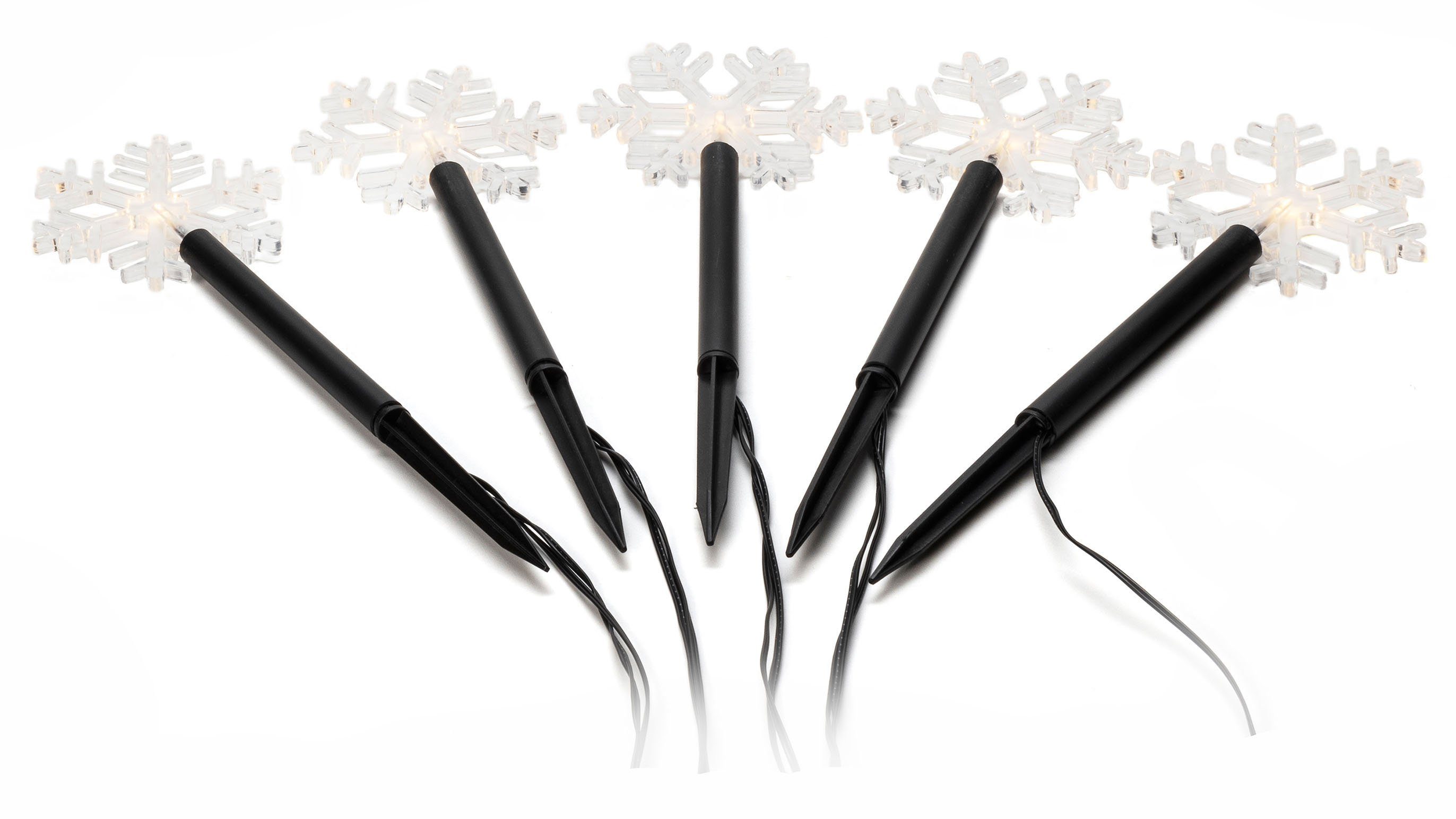KONSTSMIDE LED Gartenleuchte Weihnachtsdeko aussen, LED fest integriert, Warmweiß, LED Spiessleuchte mit 5 Schneeflocken, 5 warm weiße Dioden