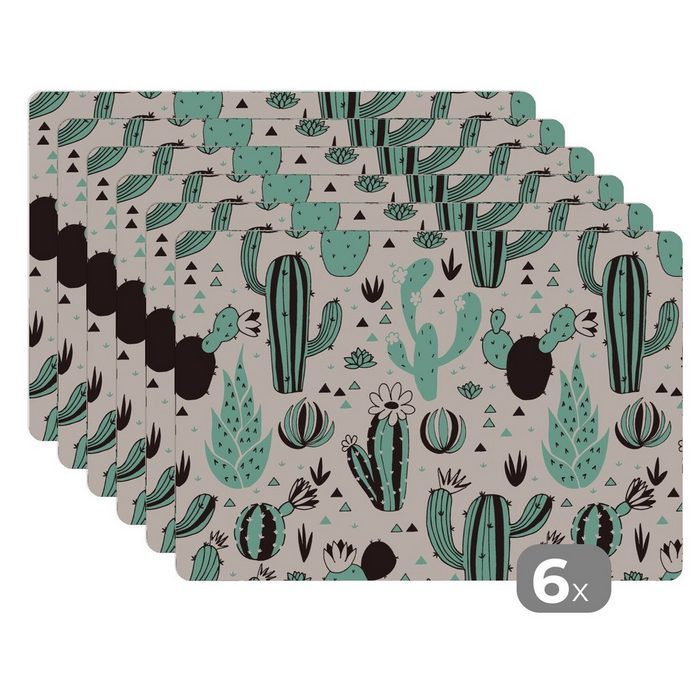 Platzset Kaktus - Muster - Blumen MuchoWow (6-St) Platzset Platzdecken Platzmatte Tischmatten Schmutzabweisend