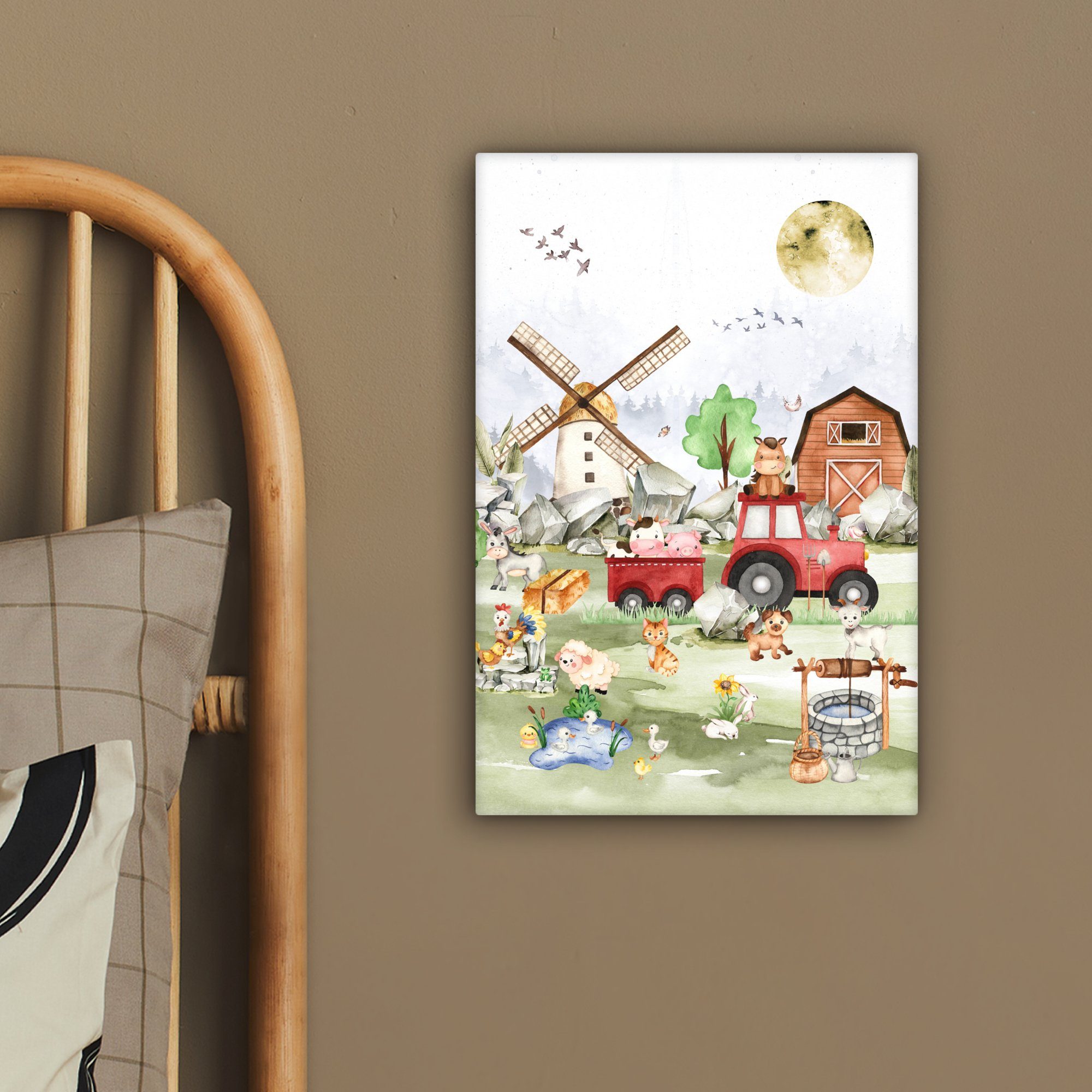 OneMillionCanvasses® Leinwandbild Bauernhof - Traktor - Kinder - Tiere, Fotodruck (1 St), Wandbild, Deko Schlafzimmer Wohnzimmer Flur 20x20 cm – Bild 4 von 5
