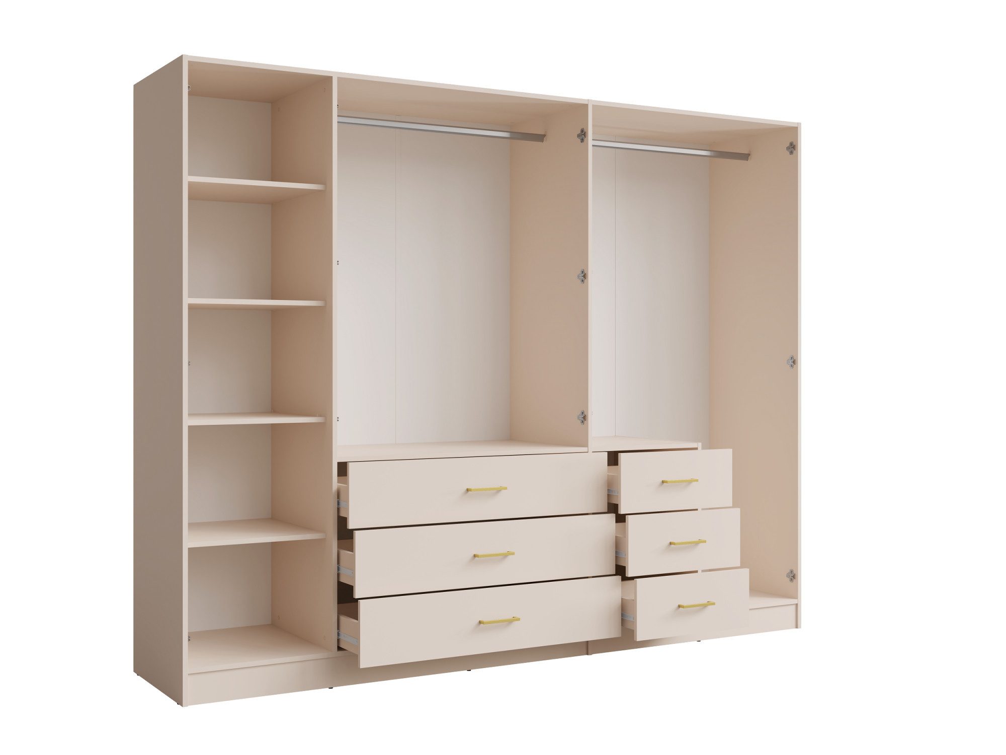 OTTO home Kleiderschrank Kleiderschrank mit 5 Türen, goldenen Griffen, Maße B/H/T 250/200/58 cm – Bild 3 von 5