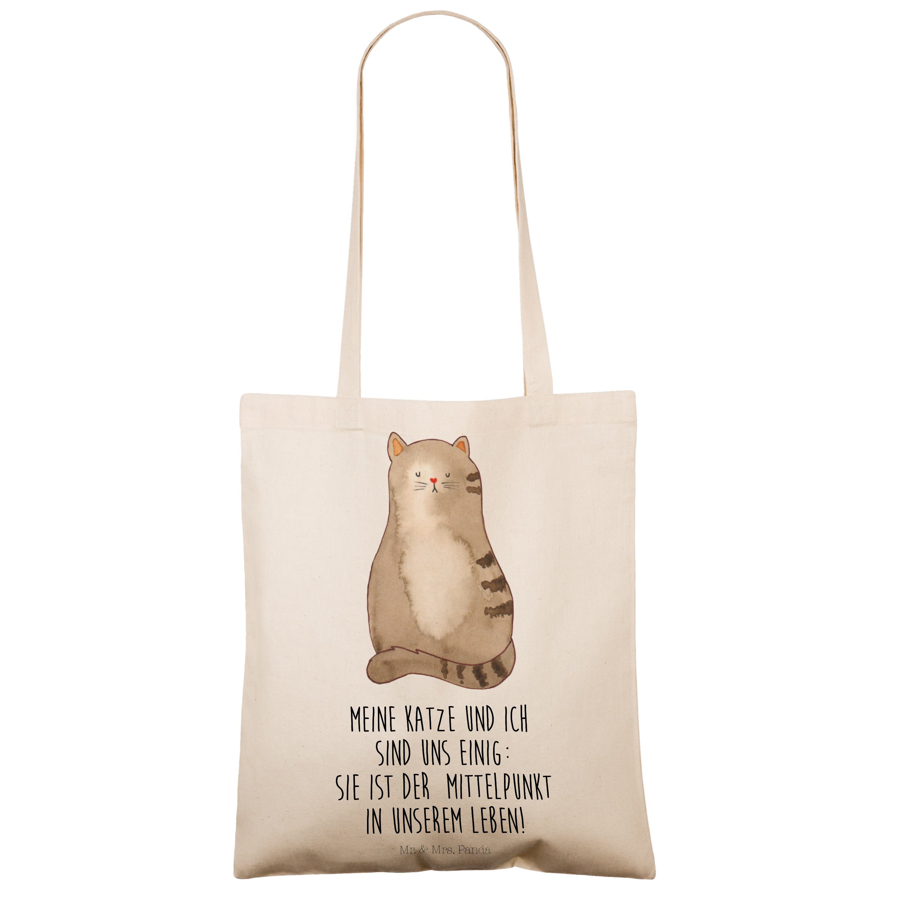 Katze Mr. Mrs. Transparent (1-tlg) Tragetasche - Beutel, sitzend - Einkaufstasche, Geschenk, Katze Panda &