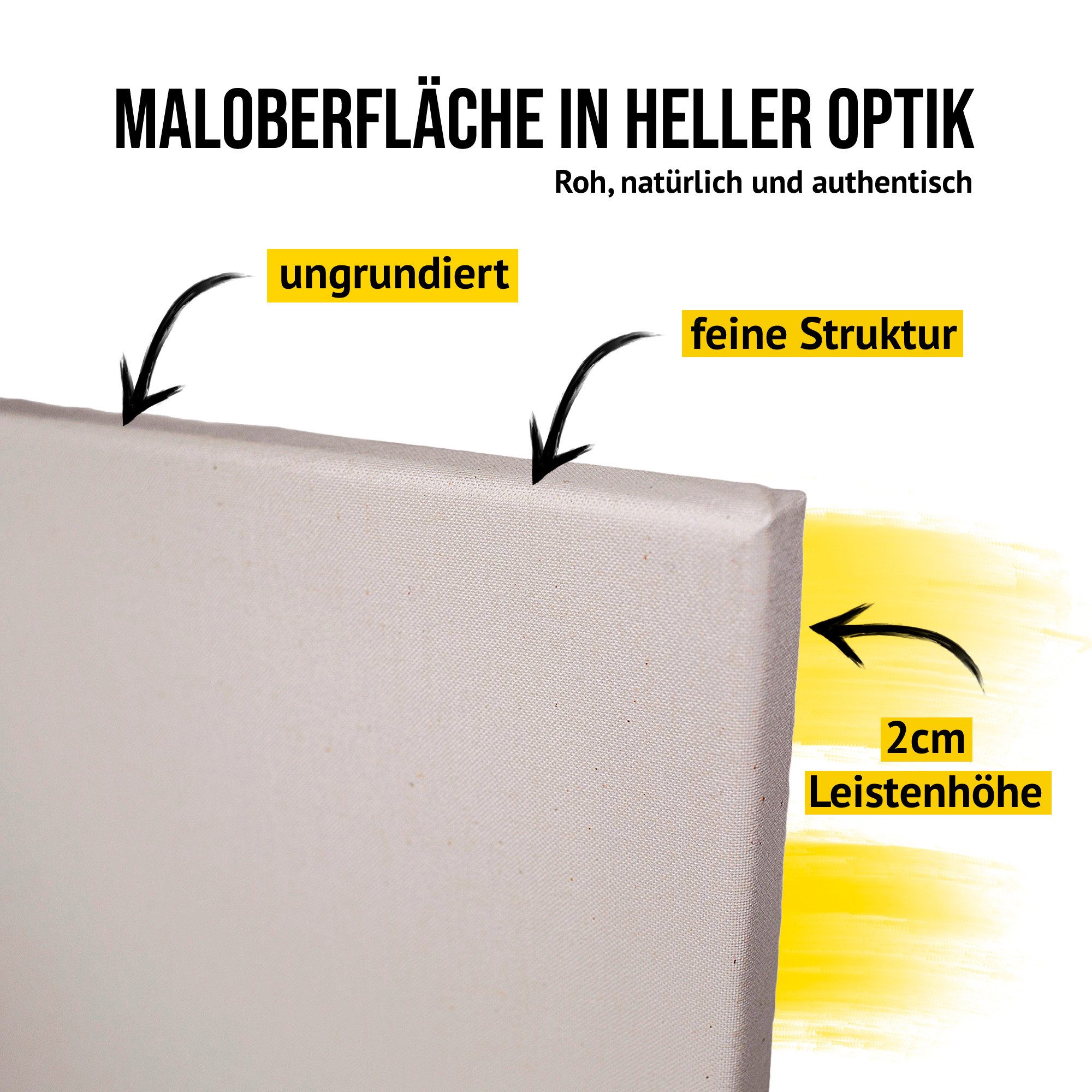 Crazy Canvas Leinwand RAW Fine 30x30 cm, 2er Pack, feine Struktur, versandfrei, ungrundiert, 270 g/m², feine Struktur, helle Optik, Made in Berlin