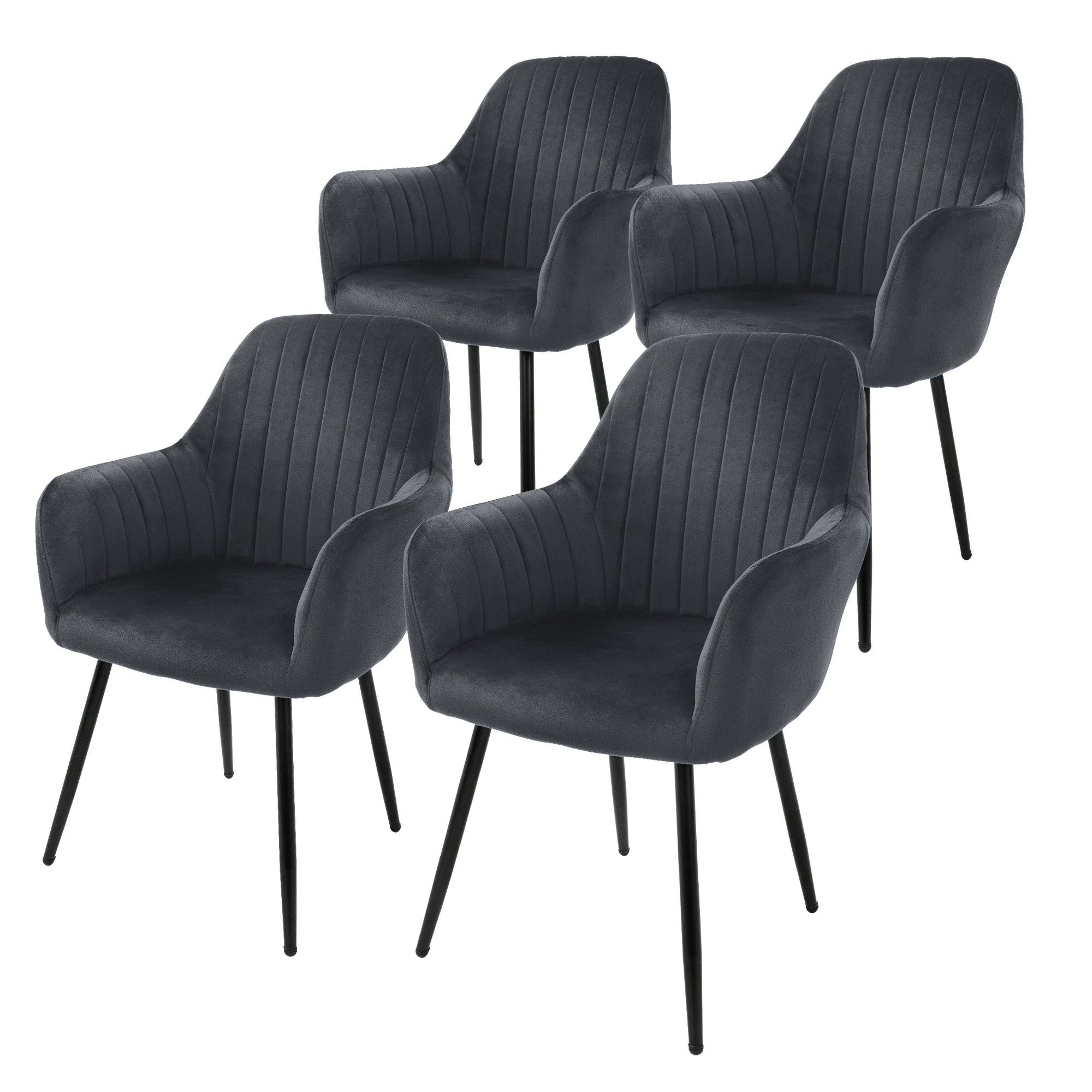 ML-DESIGN Stuhl Esszimmerstühle Küchenstühle Polsterstühle mit Ergonomische Wohnzimmerstühle, Set Samtbezug Grau 4er Metallbeinen