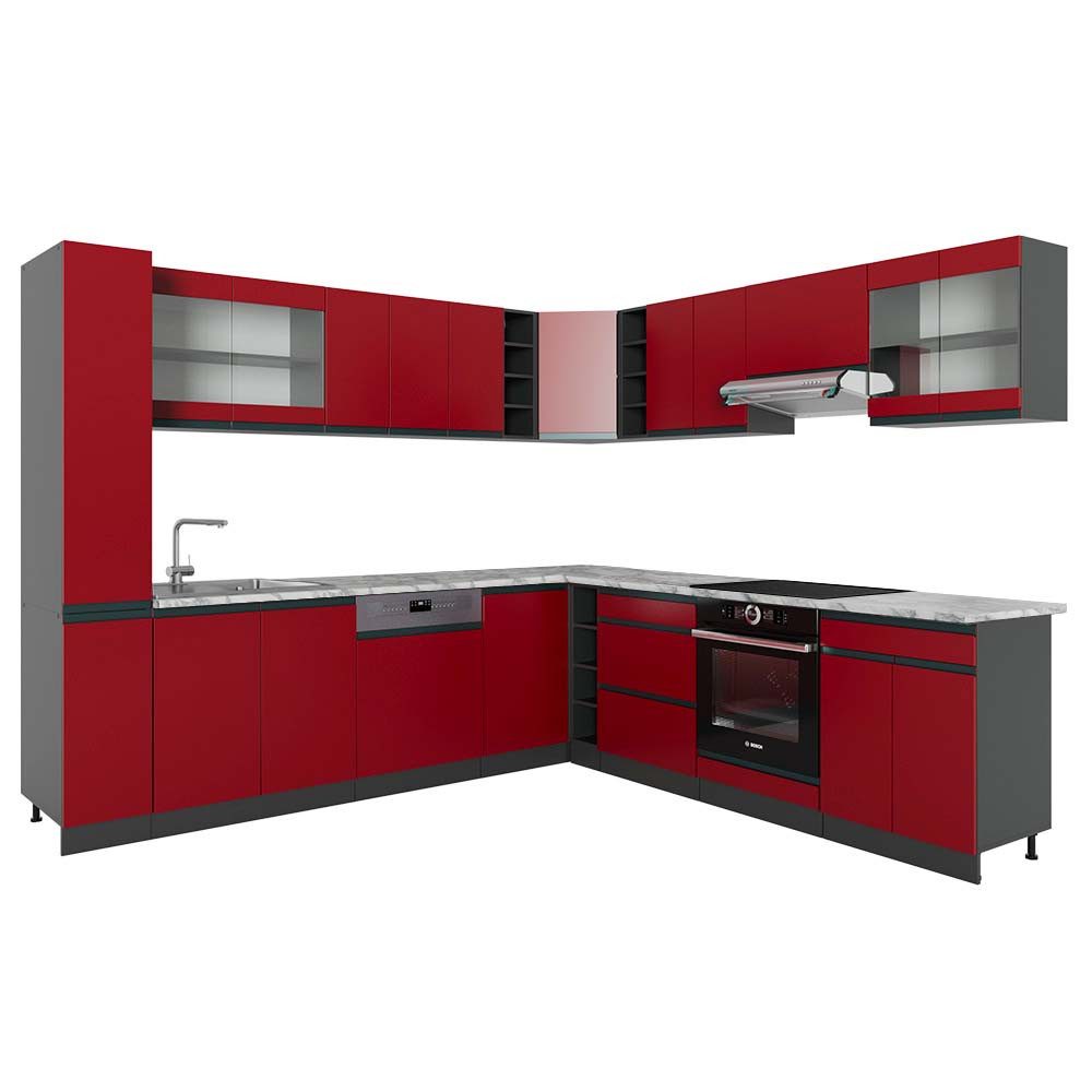 Vicco Küchenzeile R-Line, Rot Hochglanz/Goldkraft Eiche/Goldkraft günstig online kaufen