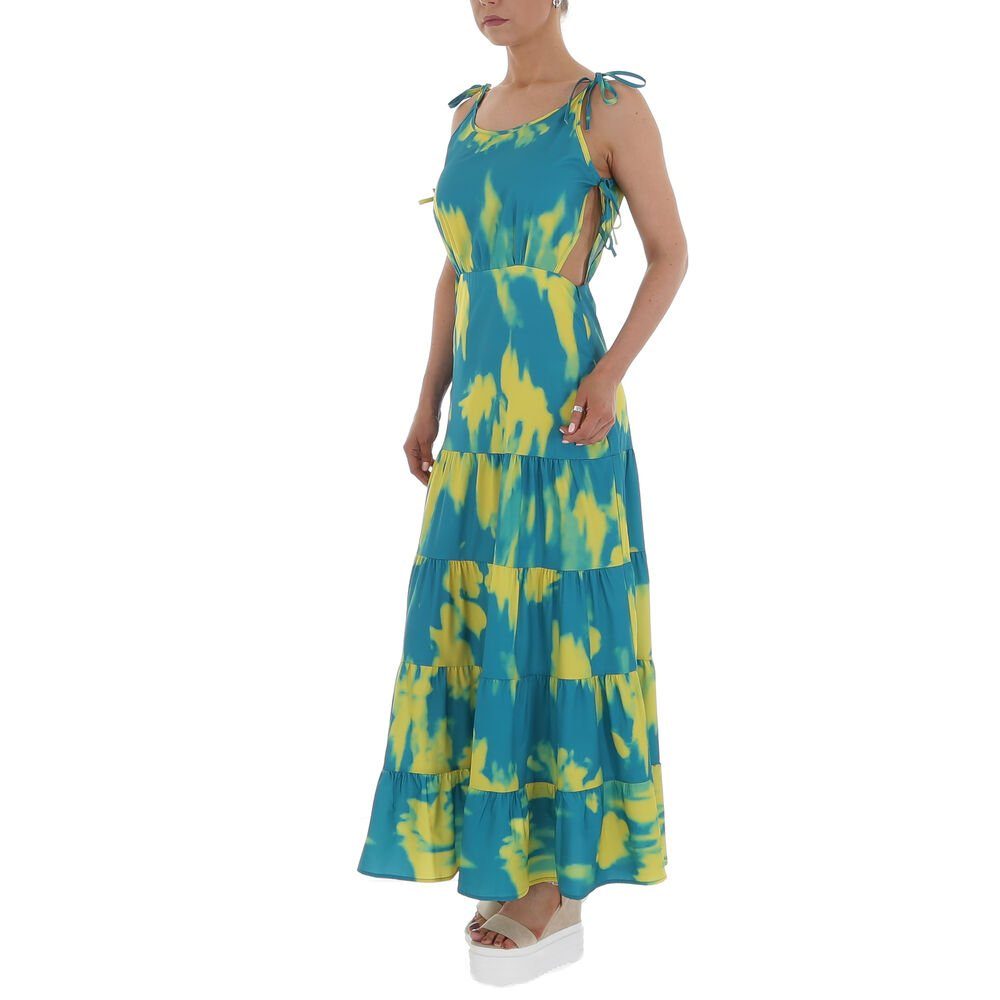 Freizeit Maxikleid Grün Sommerkleid Batik Volants in Ital-Design Stufenkleid Damen