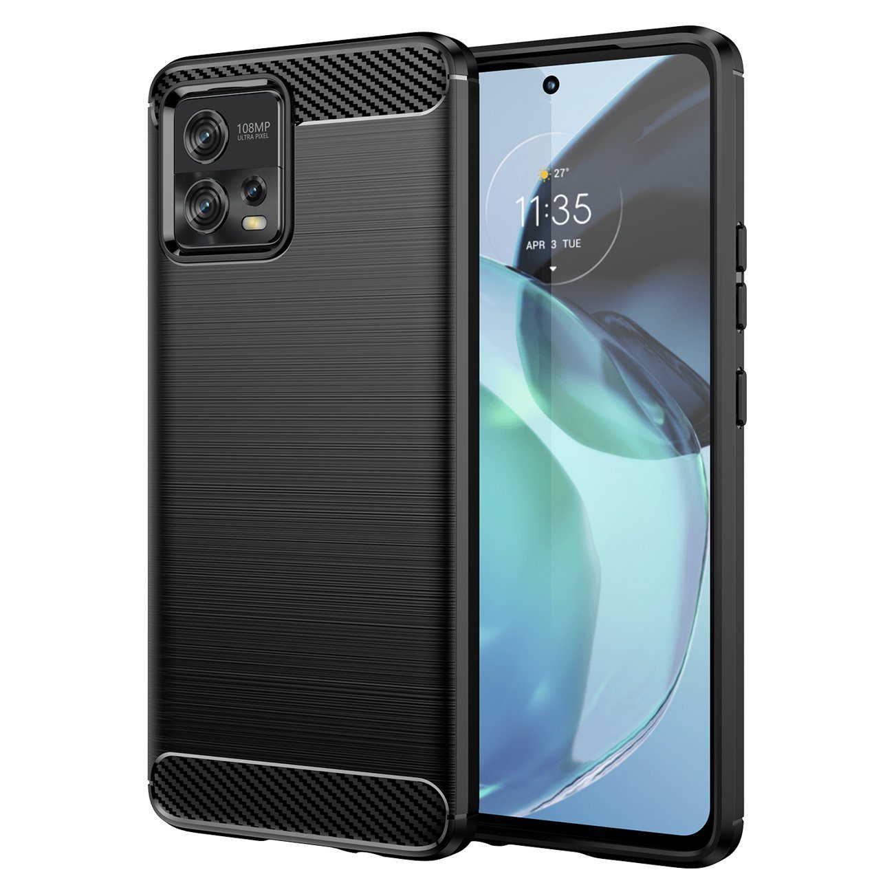 COFI 1453 Bumper Carbon Case Hülle für Nokia C12 flexible Silikon Carbon Hülle schwarz