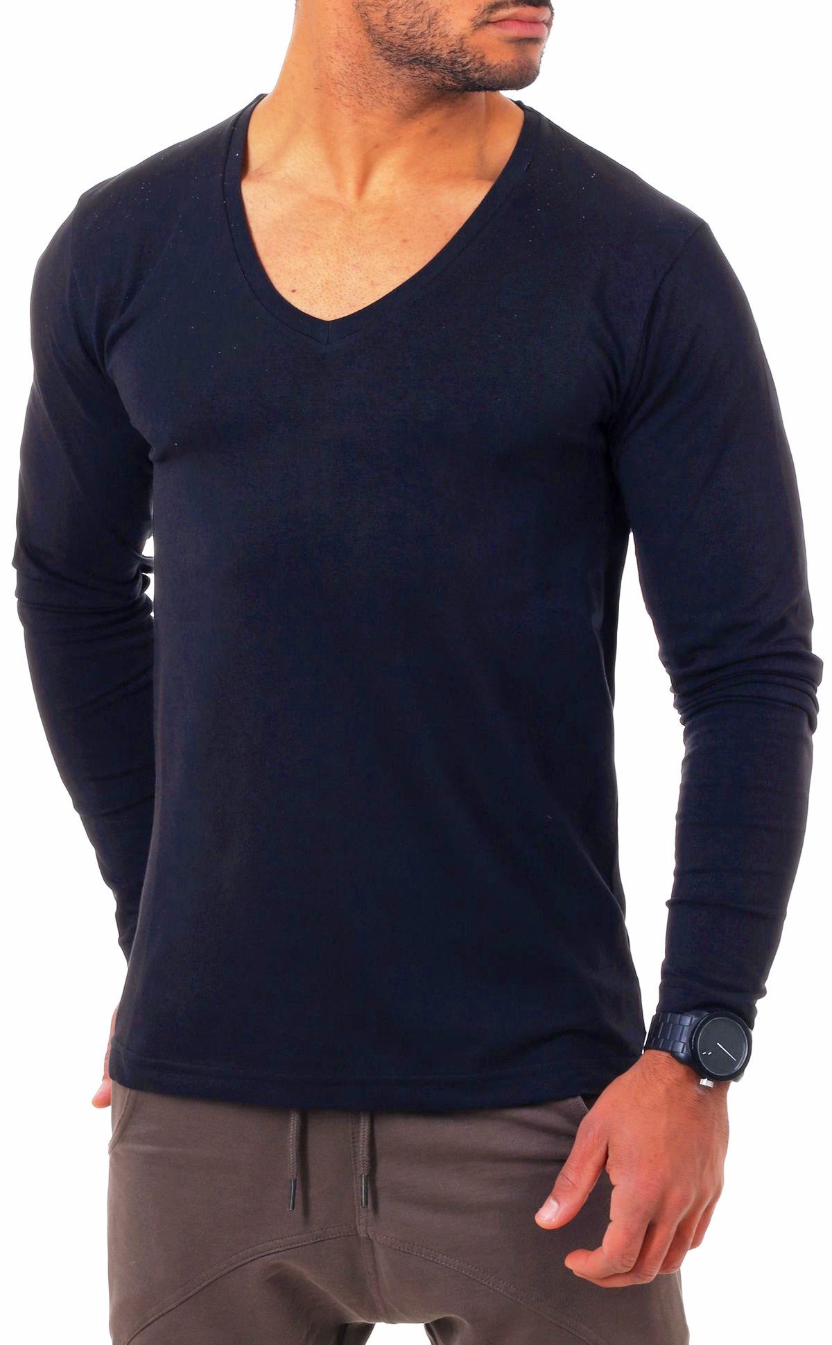 Young & Rich T-Shirt Herren Uni Basic extra tiefer Ausschnitt Unterziehshirt 2239 3er Pack (3er-Pack, 3-tlg., 3er-Pack) V-Ausschnitt unifarben langarm slim fit